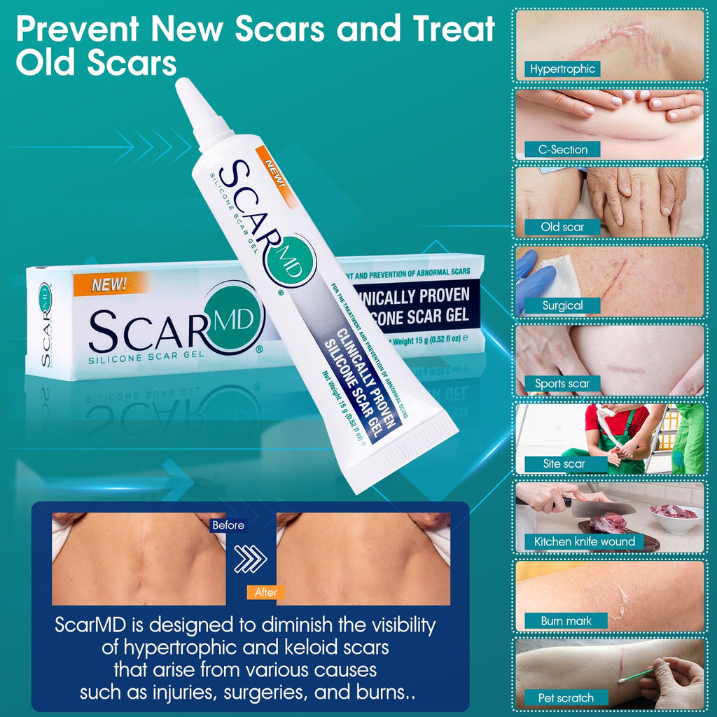 ScarMD Medical Grade Silicone Scar Gel Treatment, Fades Scars from Surgery, C Section, Cuts, Burns and More, Has Naturally Occur