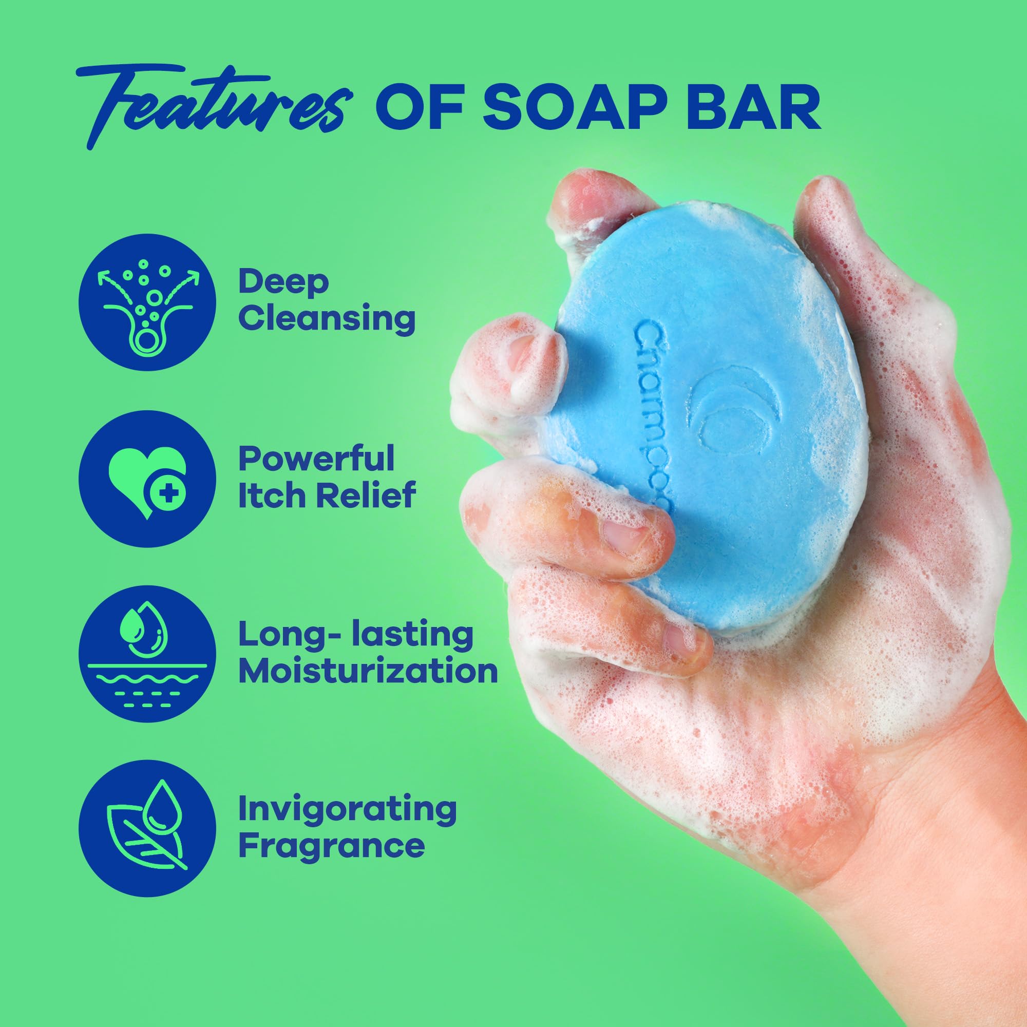 CHARMPOO Antifungal Soap Bar for Itchy Skin: Helps Relieve Athletes Foot & Fungal Discomfort - Moisturizing pH-Balanced Gentle o