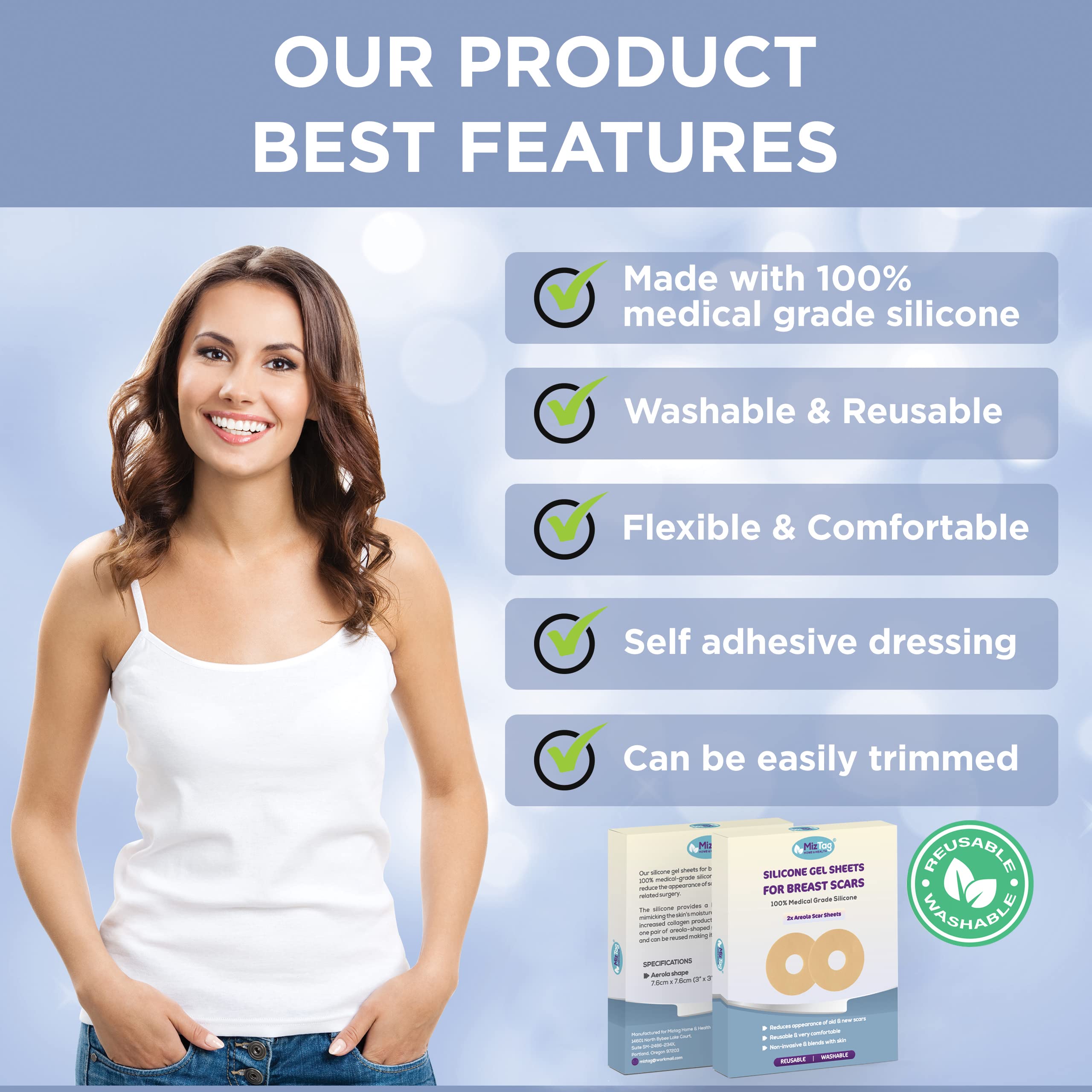 Areola Silicone Scar Sheets - Breast Surgery Recovery Supplies - Reusable and Comfortable Under Post-Op Bra (2 PCS)