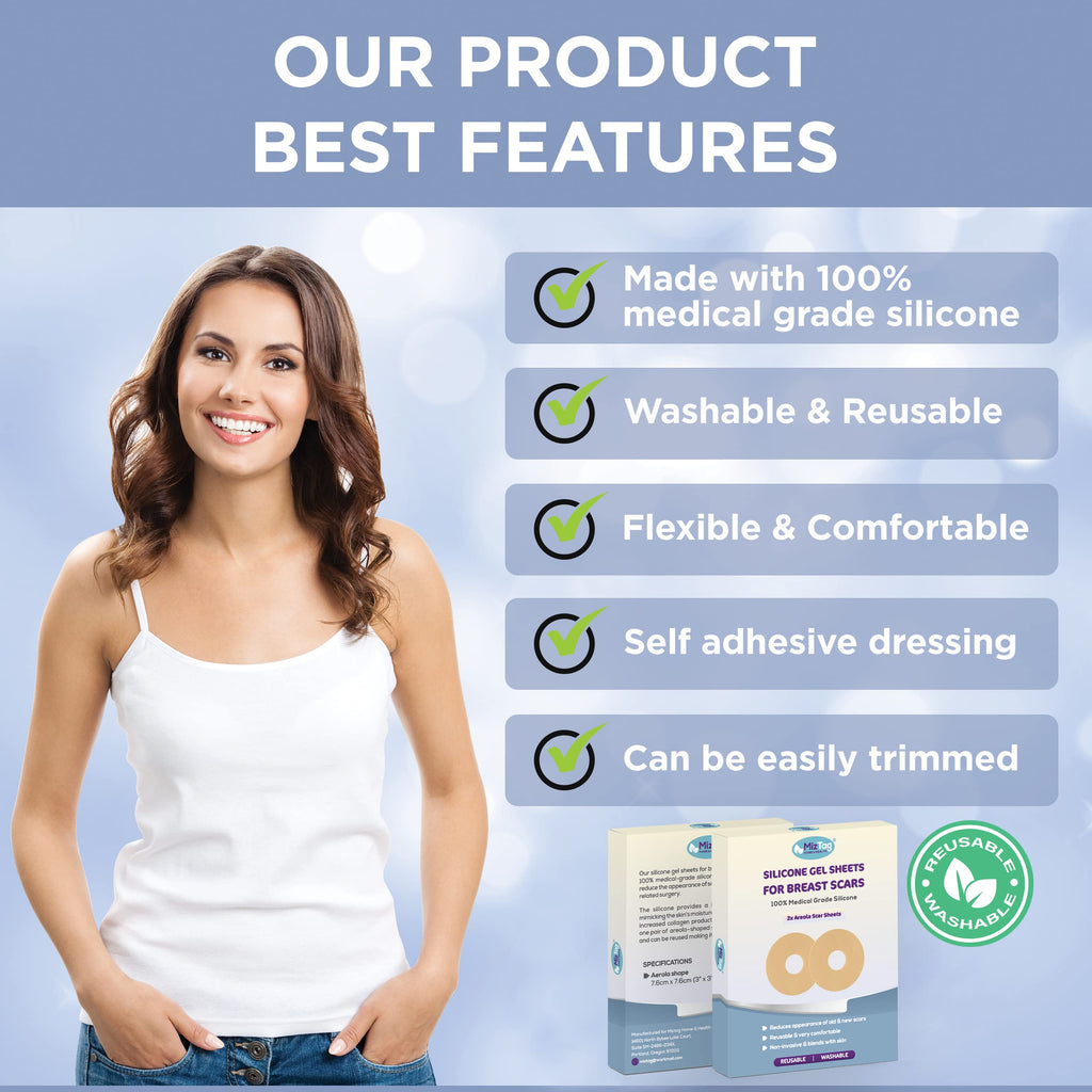 Areola Silicone Scar Sheets - Breast Surgery Recovery Supplies - Reusable and Comfortable Under Post-Op Bra (2 PCS)