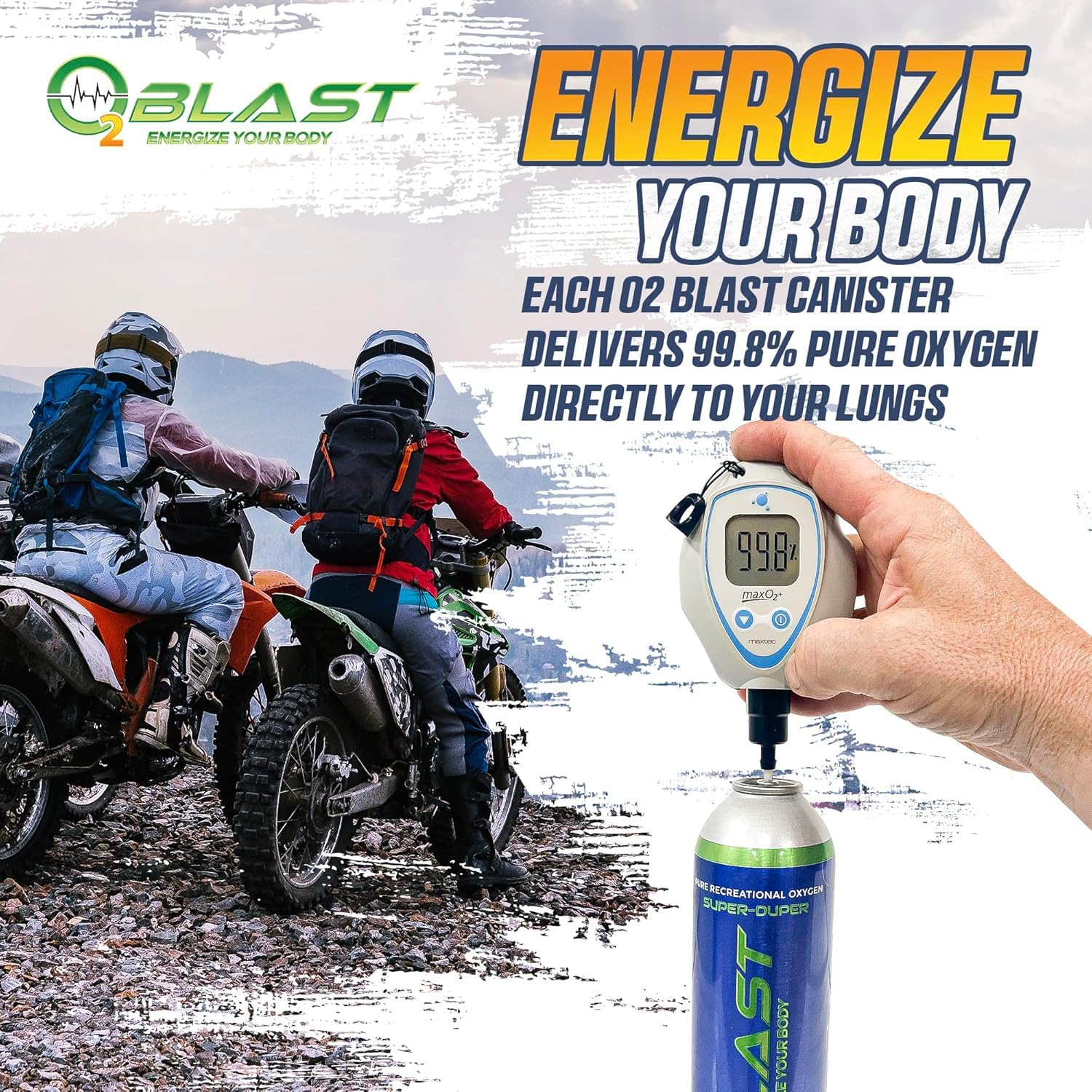O2 Blast - Pure Oxygen Supplement, Quick Recovery for Exercise and Focus, Sanitary flip top Cap (4 Liter Oxygen Canisters - 6 Pa