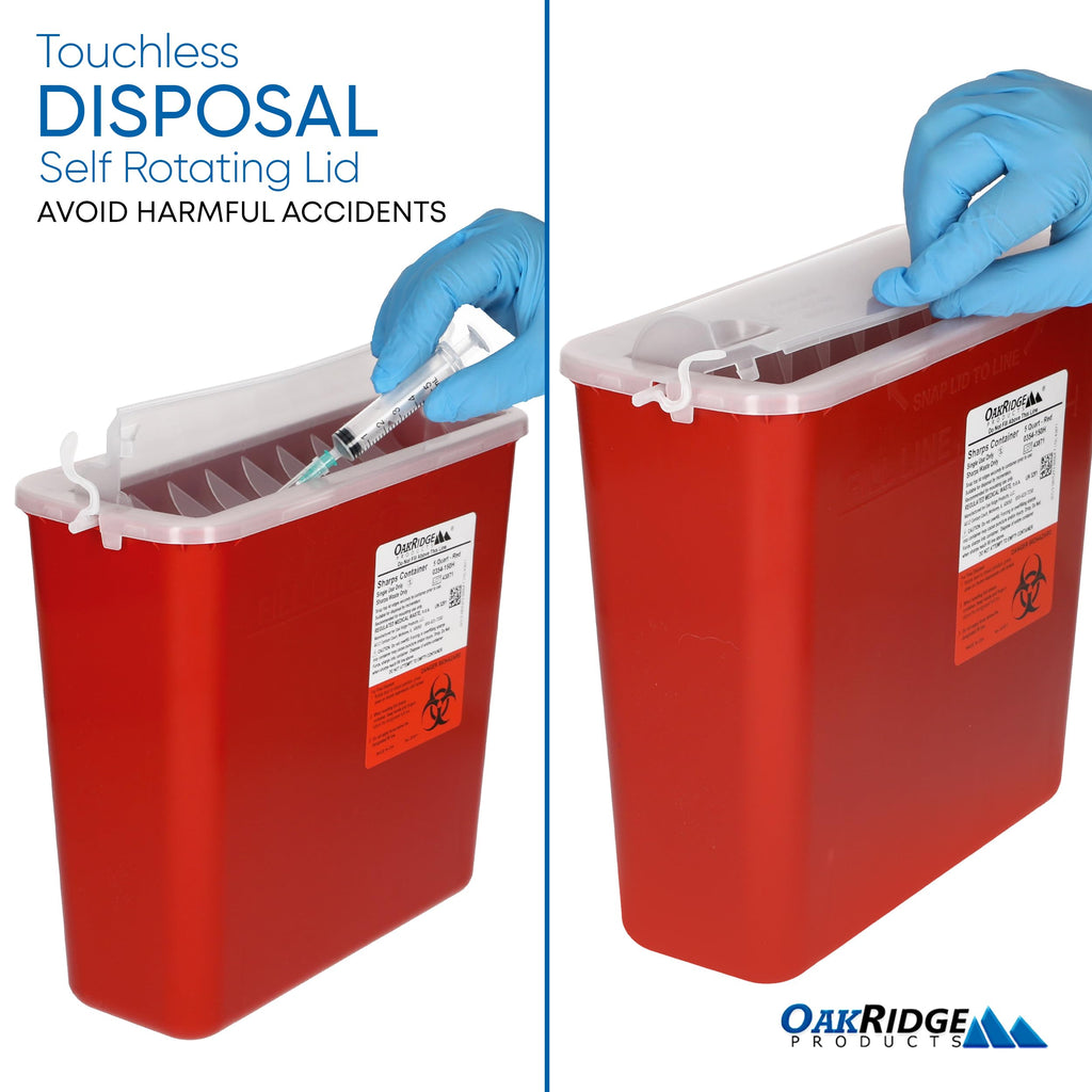 Oakridge Products Sharps Container for Home Use and Professional 5 Quart (1-Pack), Biohazard Needle and Syringe Disposal, Horizo