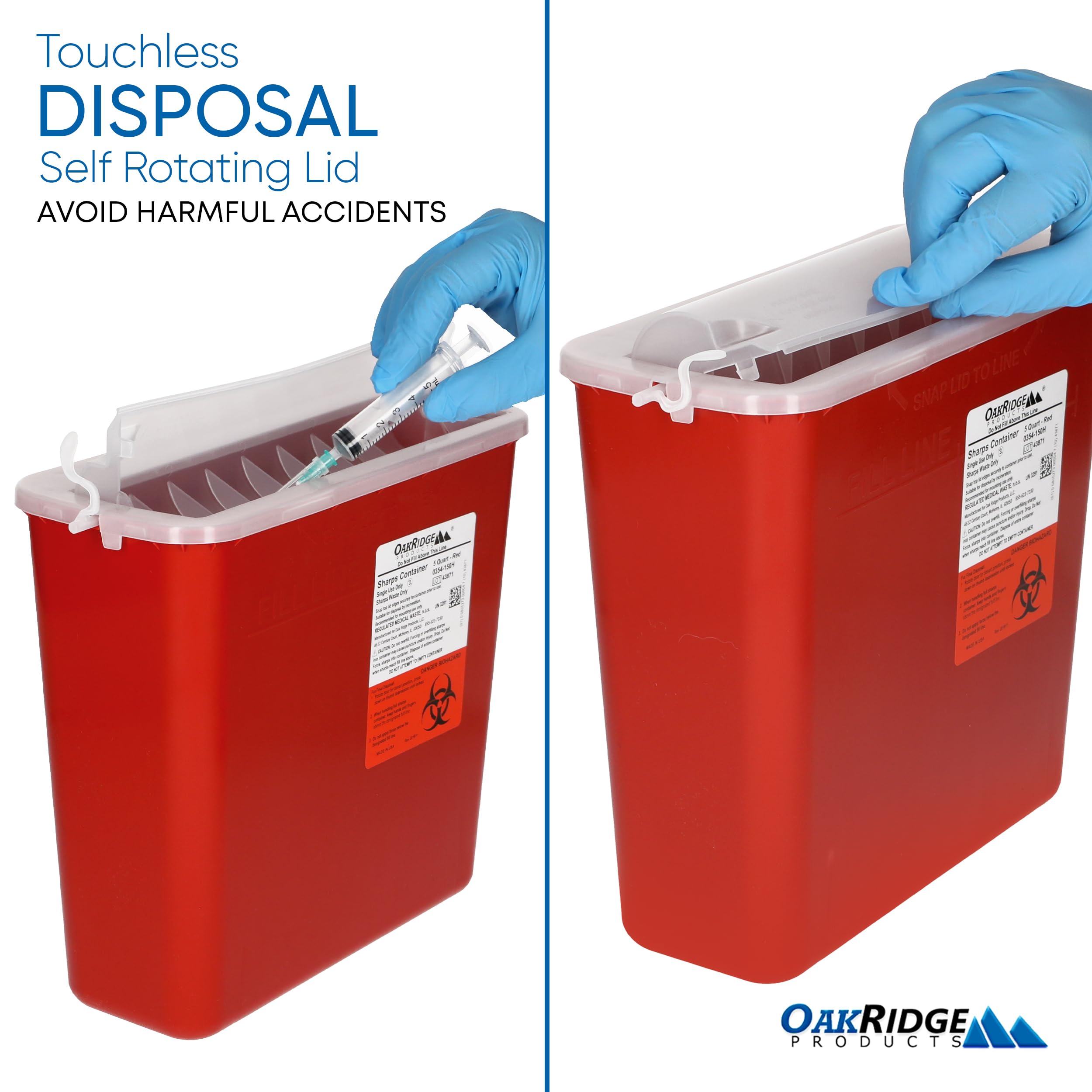 Oakridge Products Sharps Container for Home Use and Professional 5 Quart (1-Pack), Biohazard Needle and Syringe Disposal, Horizo