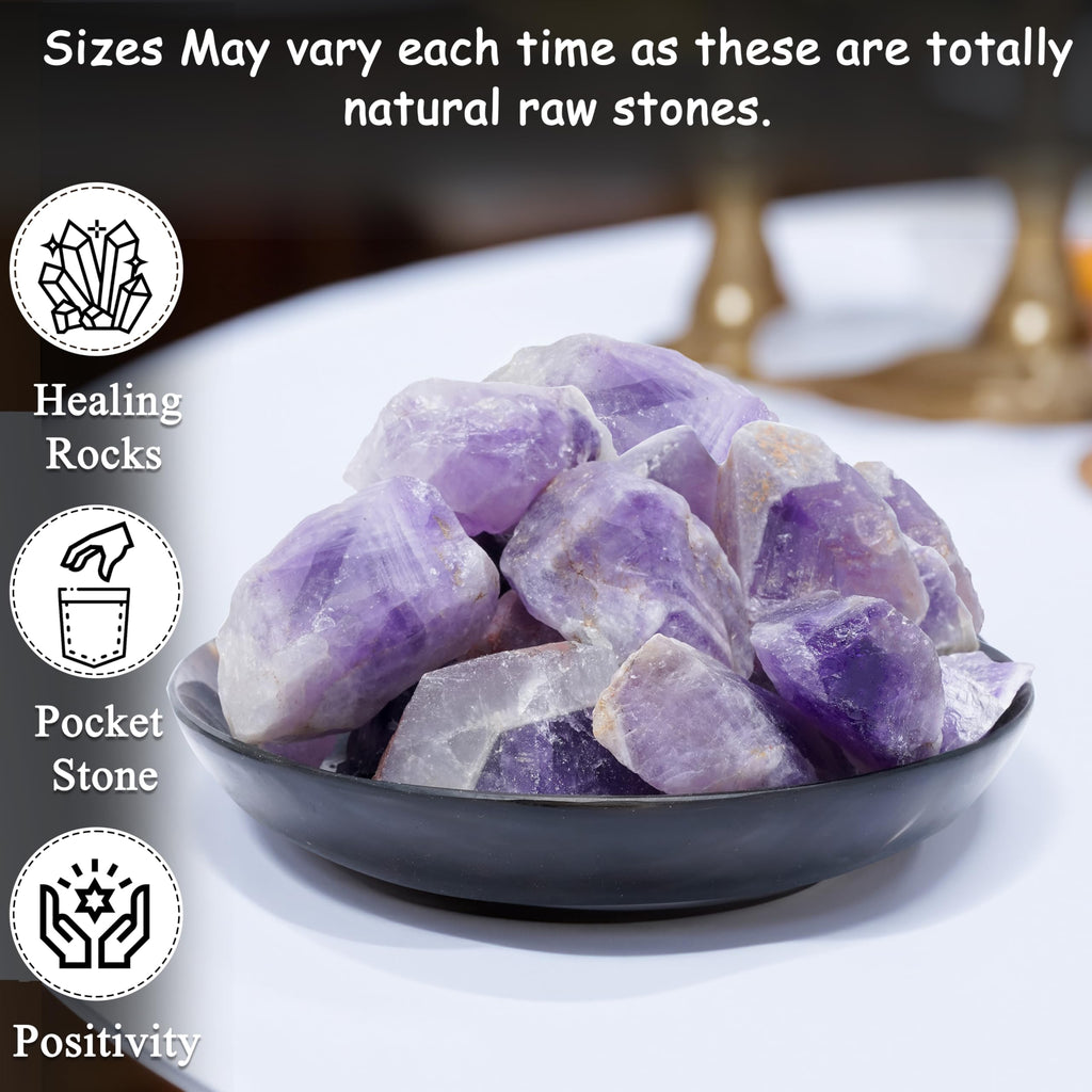 Crocon 1LB Amethyst Rough Bulk Natural Stone Raw Stone Tumbling Cabbing Polishing Mining Chakra Balancing Reiki Healing Good Luc