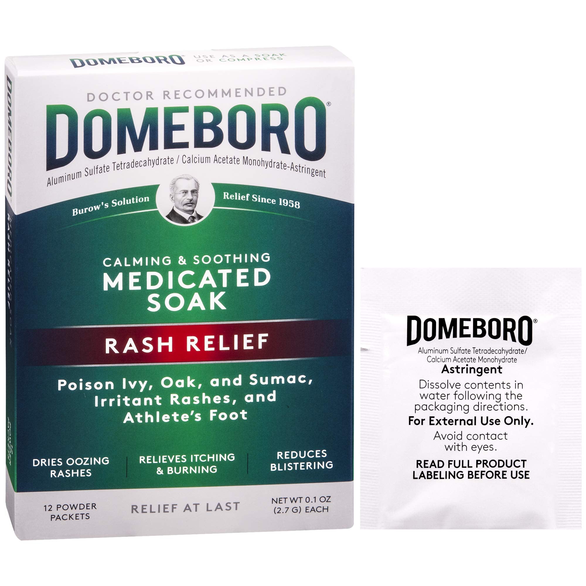 Domeboro Medicated Soak Rash Relief (Burow?s Solution), 12 Powder Packets (Pack of 2)