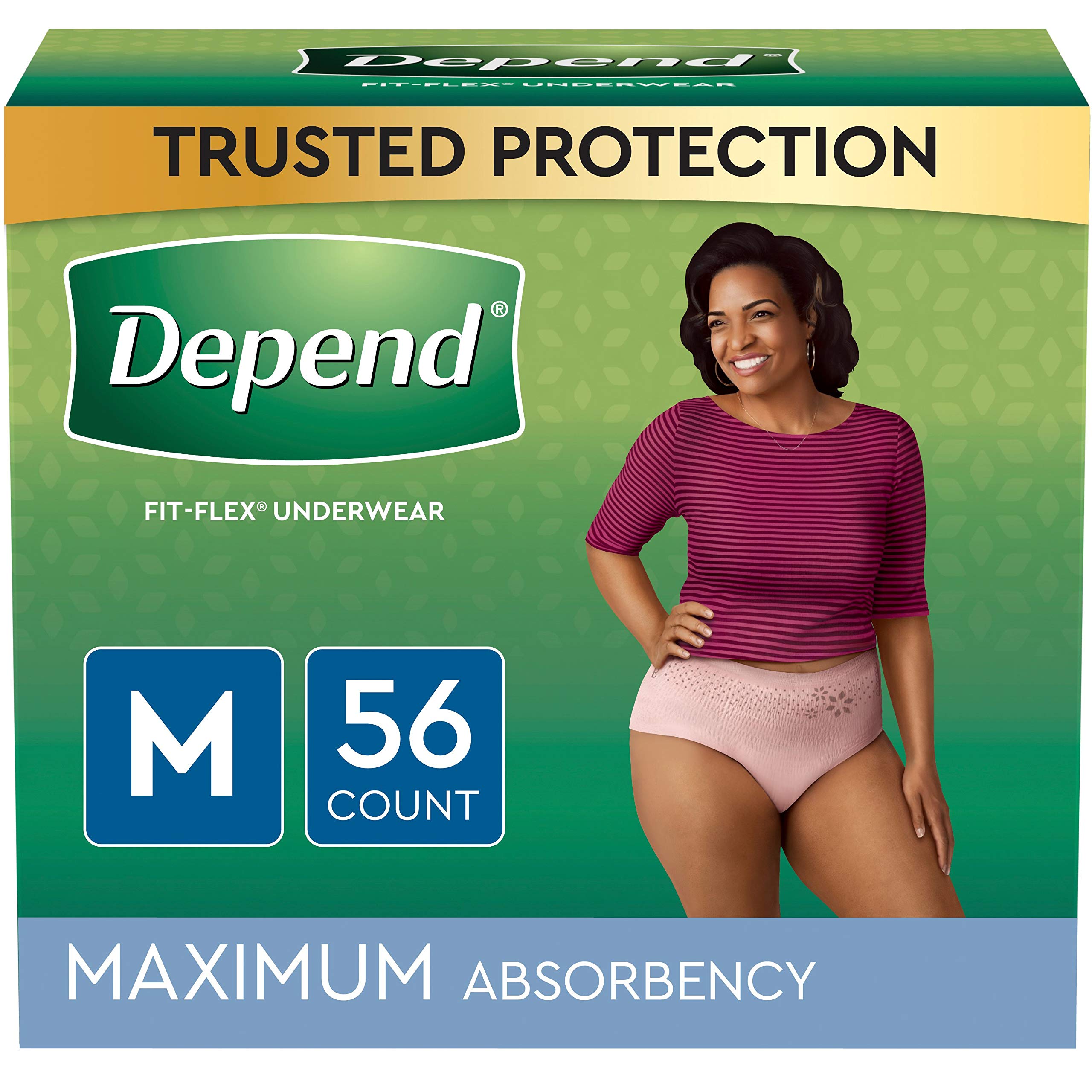 Depend FIT-FLEX Incontinence Underwear For Women, Disposable, Maximum Absorbency, Medium, Blush, 56 Count (2 Packs of 28) (Packa