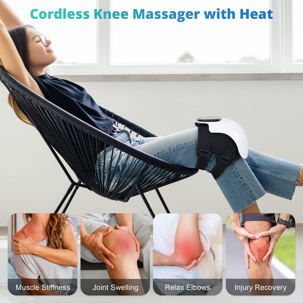 Medcursor Knee Massager, Cordless Heated Knee Massager with 3 Heating Levels, 3 Vibration Modes, LED Screen & Adjustable Straps,