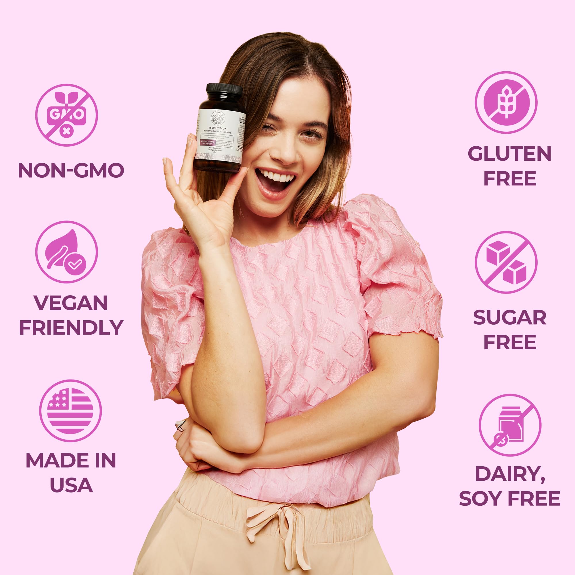 Happy Mammoth Venus Vital 3-in-1 Womens Health Probiotic Formula Supports Vaginal, Urinary & Gut Health. Fast & Long-Lasting Rel