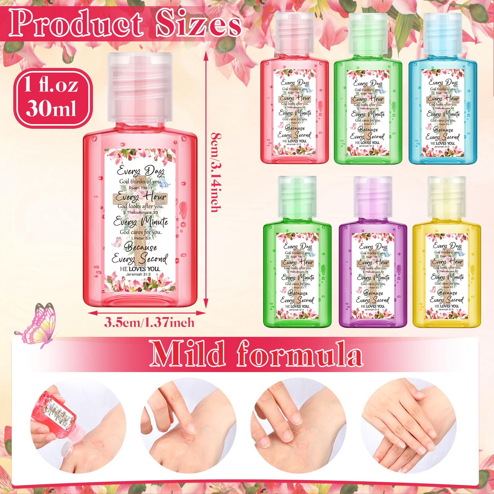 Gejoy 48 Pack Christian Hand Sanitizer Bible Verse Mini Hand Sanitizer Bulk Travel Size Christian Gift for Women Bible Religious