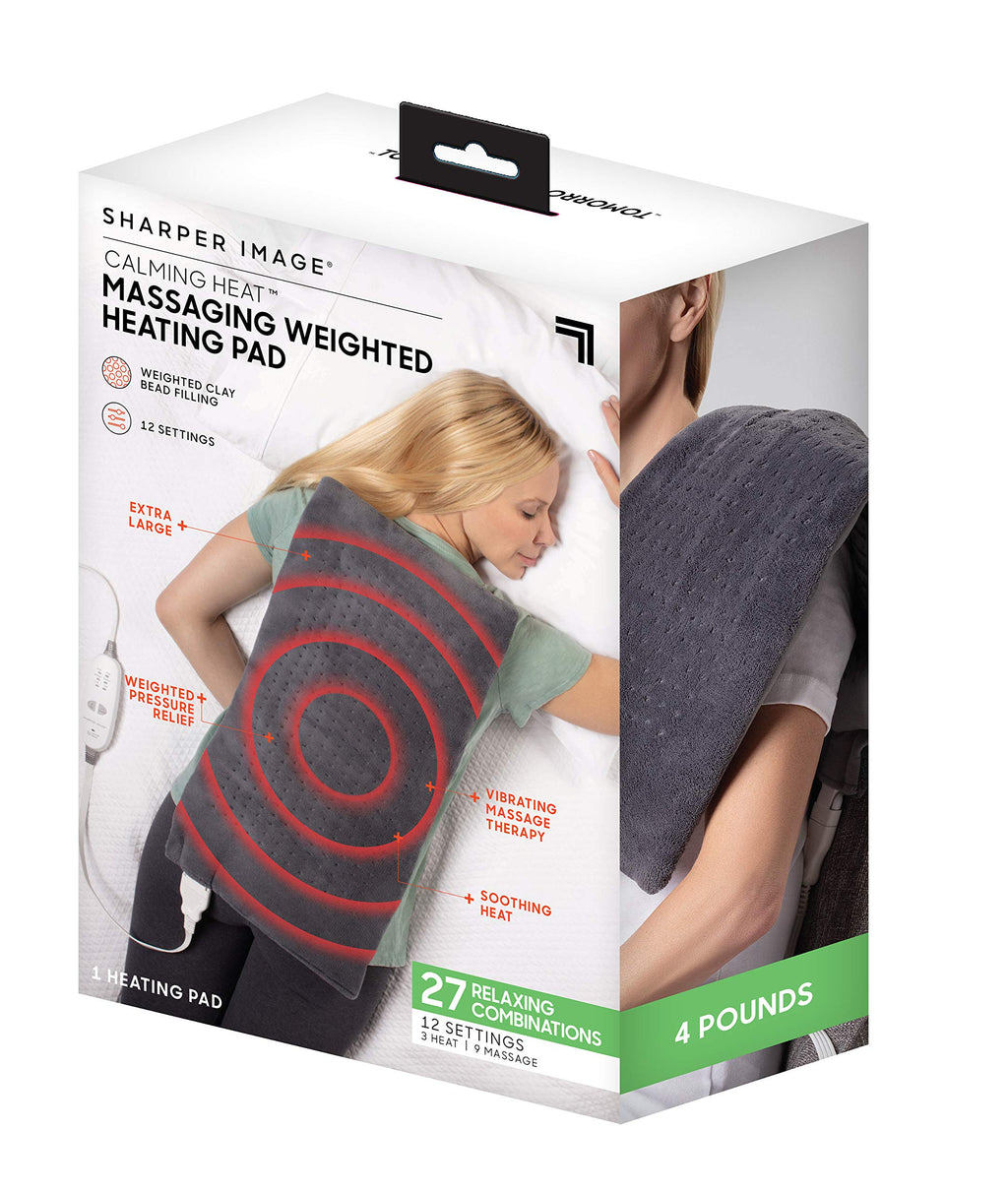 Calming Heat Massaging Weighted Heating Pad by Sharper Image- Electric Heating Pad with Massaging Vibrations, Auto-Off,12 Settin