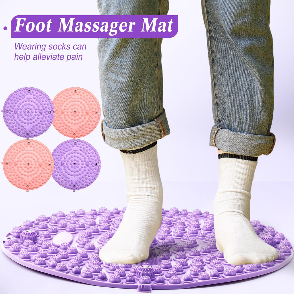 Threlaco 4 Pack Foot Massager Mat Foot Reflexology Pad with Magnetic Relaxation Massage Feet Pressure Point Pad Anti Fatigue Wal