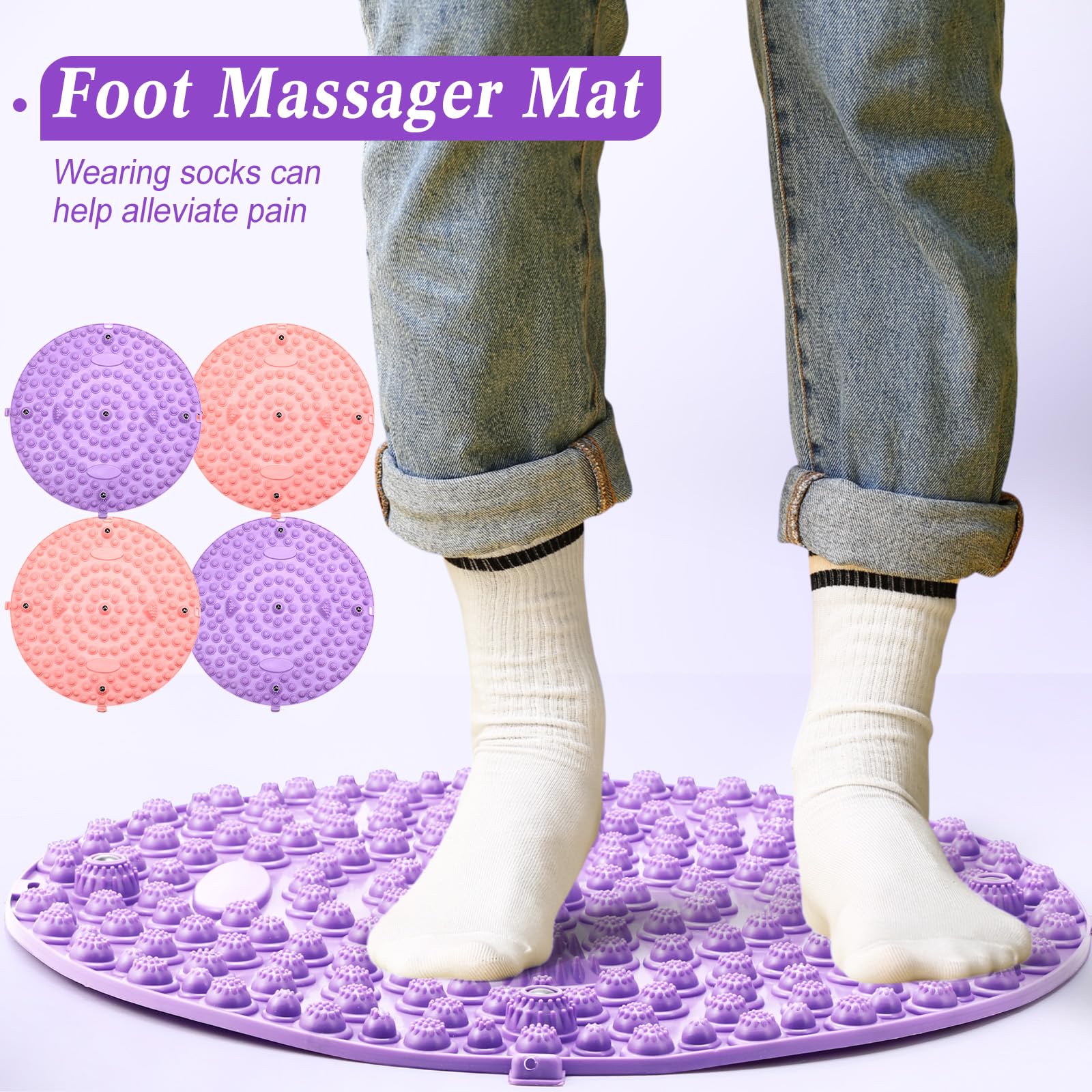 Threlaco 4 Pack Foot Massager Mat Foot Reflexology Pad with Magnetic Relaxation Massage Feet Pressure Point Pad Anti Fatigue Wal