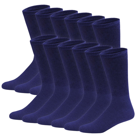 12 Pairs of Cotton Diabetic Neuropathy Crew Socks (9-11, Fits Men's shoe size 7-9.5, Navy)
