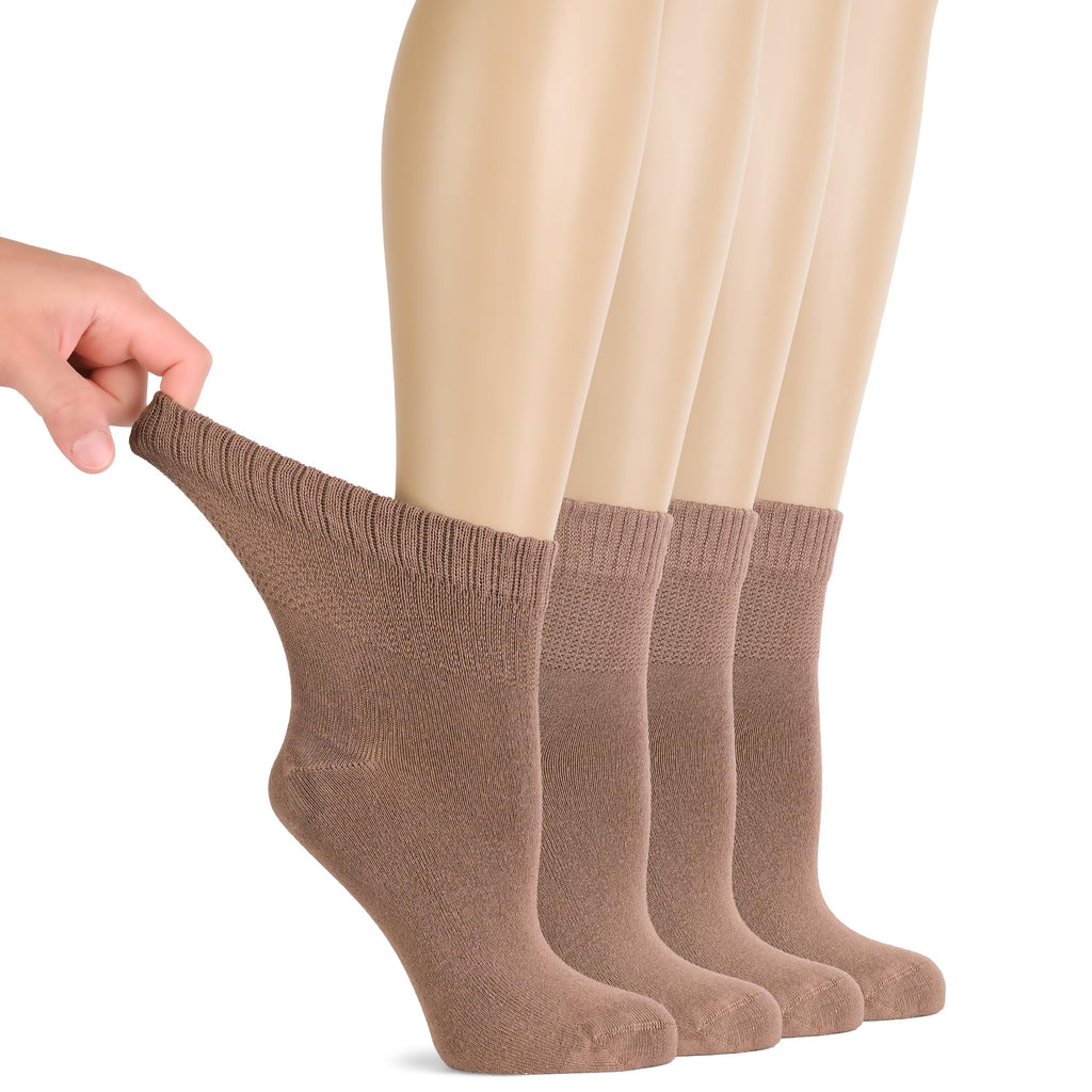 Hugh Ugoli Women Diabetic Ankle Socks, Super Soft & Thin Bamboo Socks, Wide & Loose, Non-Binding Top & Seamless Toe, 4 Pairs, Mi