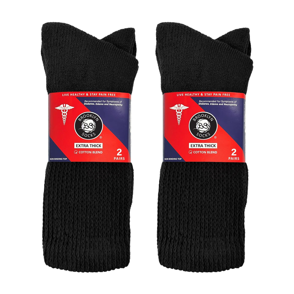 4 Pairs of Diabetic Extra Thick Warm Cotton Socks, Triple Cushioned Crew Slipper Socks (Black, Size 10-13)