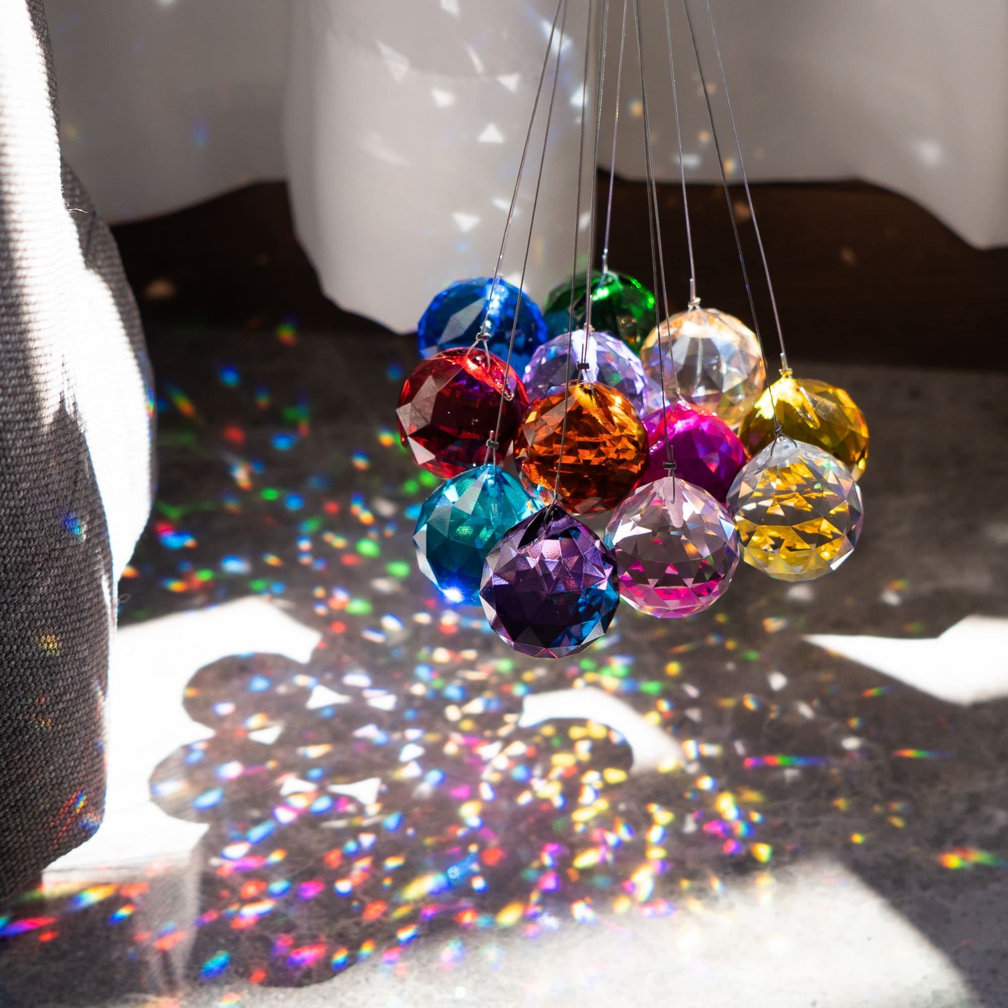 Crystalsuncatcher 30mm Vintage Feng Shui Faceted Decorating Crystal Ball Prism Pendant Suncatcher Multi-Color Hanging Pendant Su