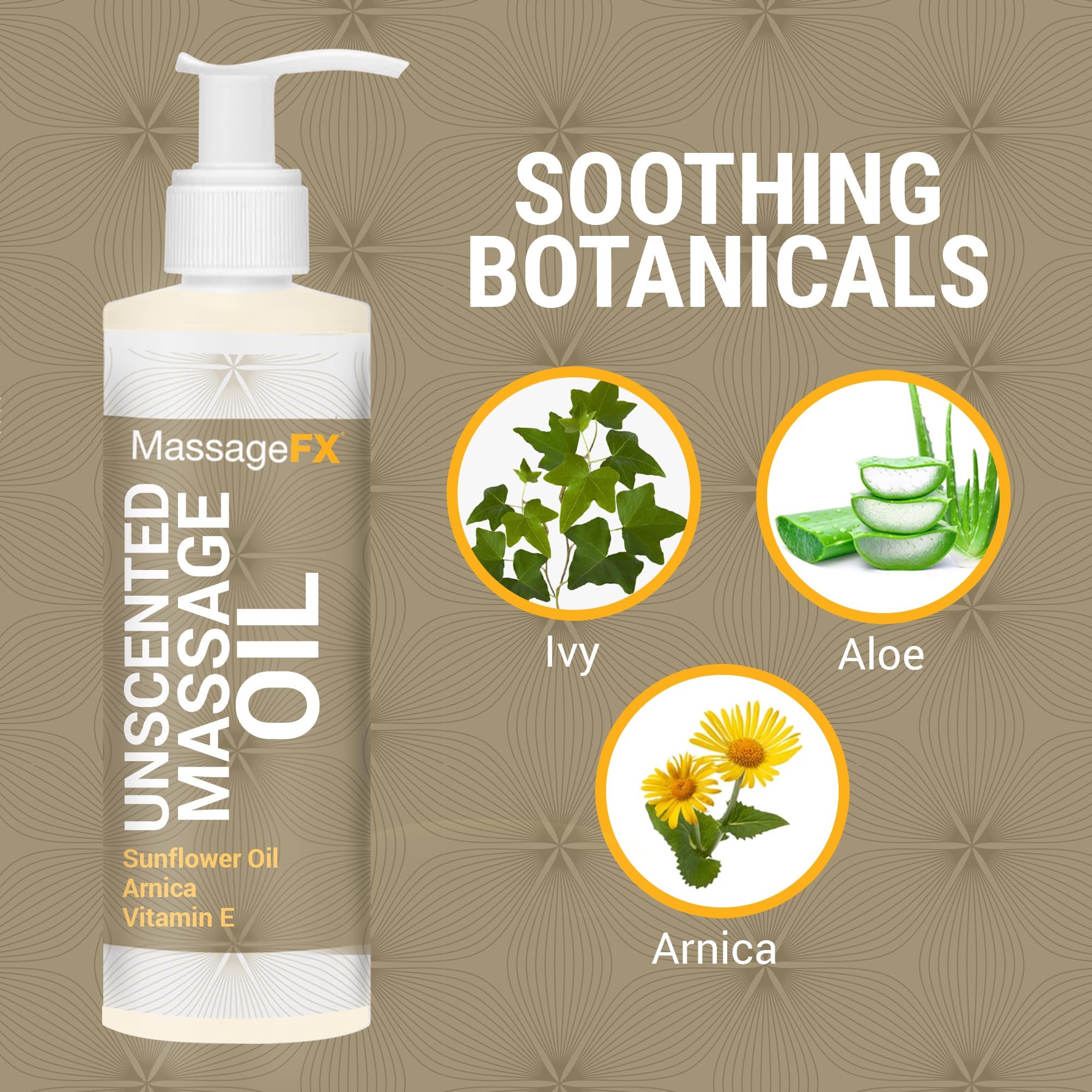Massage Oil by Massage FX - 100% Pure Sweet Almond & Sunflower Seed Oil - Vitamin E - Ivy, Arnica & Aloe - Unscented - Perfect f