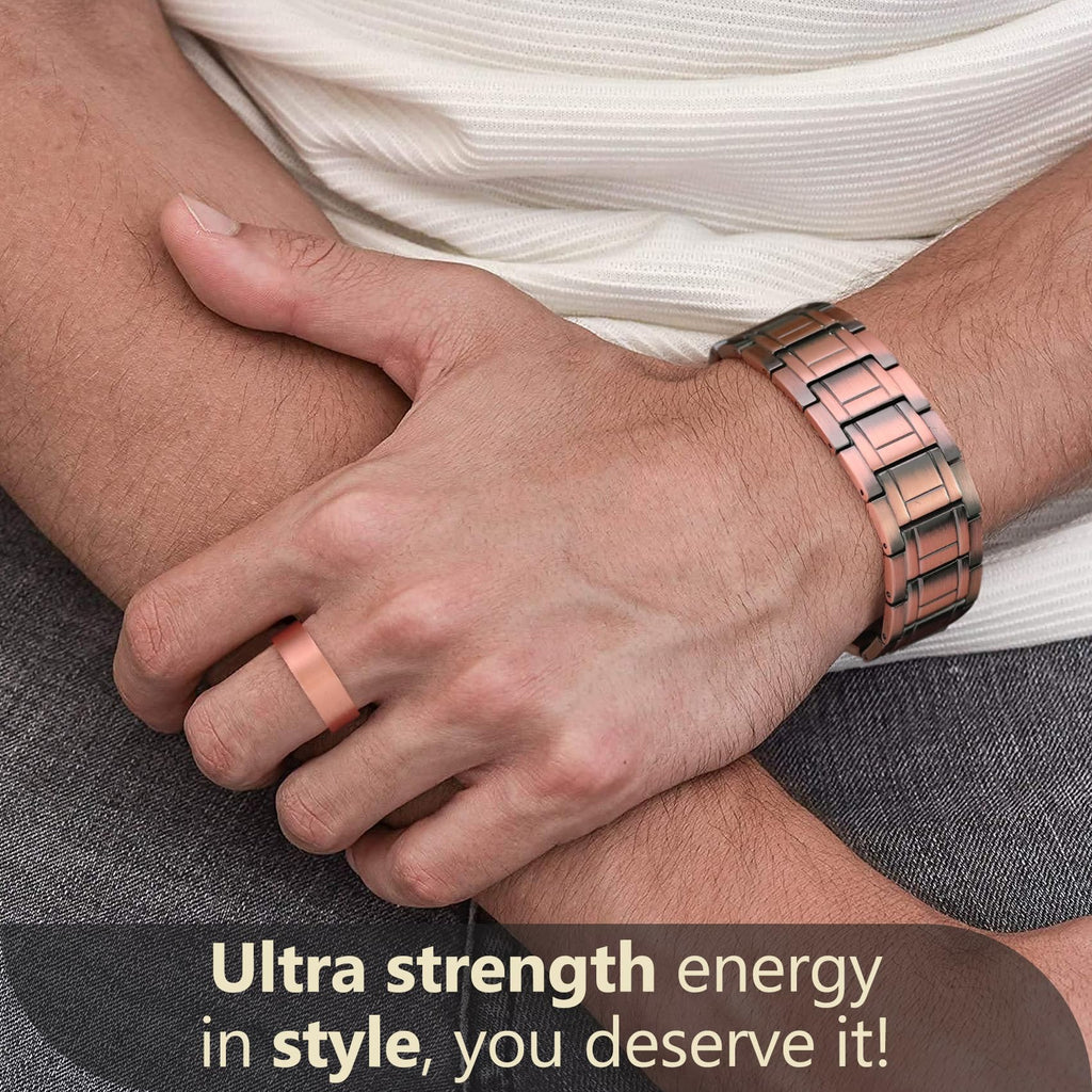 Feraco Copper Bracelets for Men & Copper Ring-Pure Copper Magnetic Bracelet with 57 Ultra Powerful 3500 Gauss Neodymium Magnets,