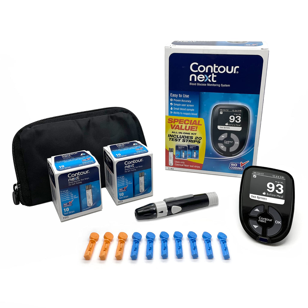 Ascensia CONTOUR NEXT Blood Glucose Monitoring System - All-in-One Kit for Diabetes with Glucose Monitor and 20 Test Strips For 