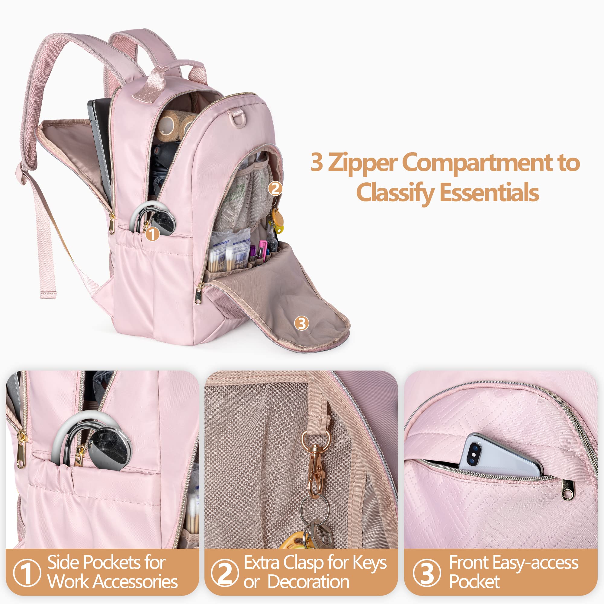 Fasrom Nurse Bag Backpack for Work Women with USB Charging Hole, Home Health Clinical Bag with Laptop Compartment for Nursing St