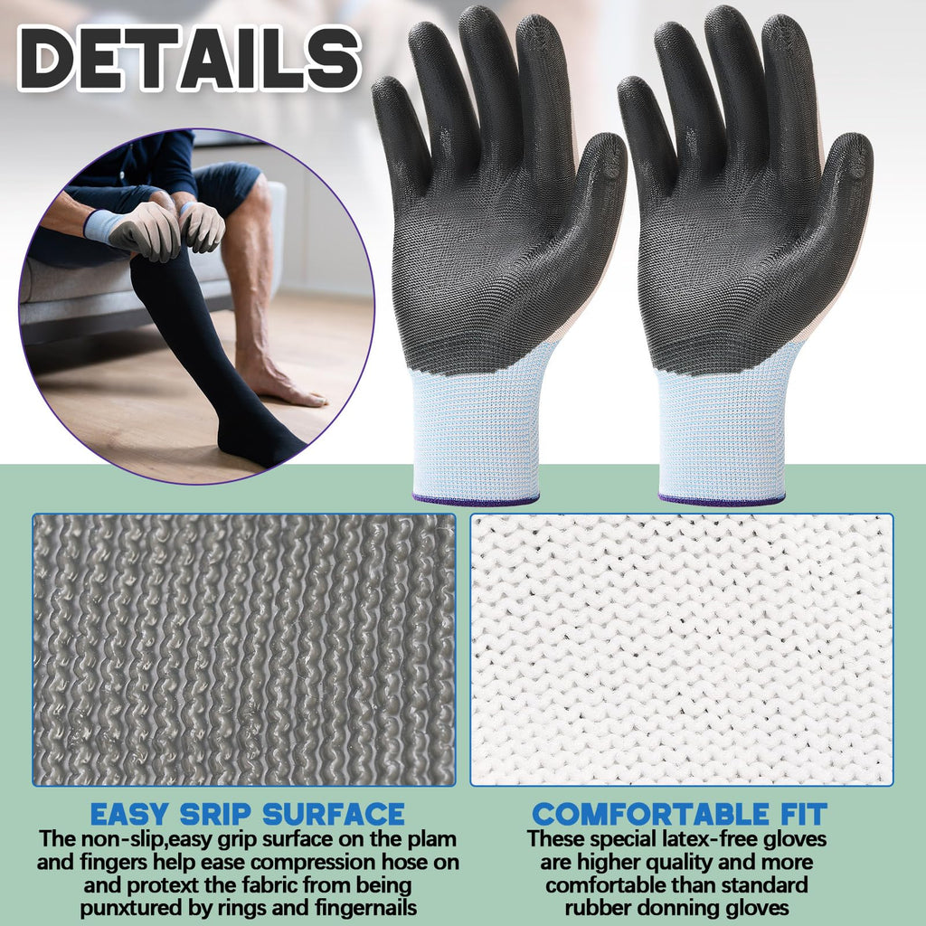 Sureio 3 Pairs Donning Gloves for Compression Stockings Gloves for Donning Gripping Compression Wear(Black)