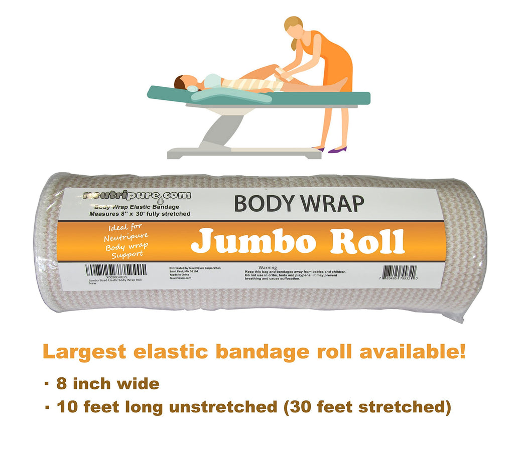 Neutripure Elastic Stretch Body Wrap - Bandage with Velco - 8 Inch Wide Jumbo Roll for Stomach