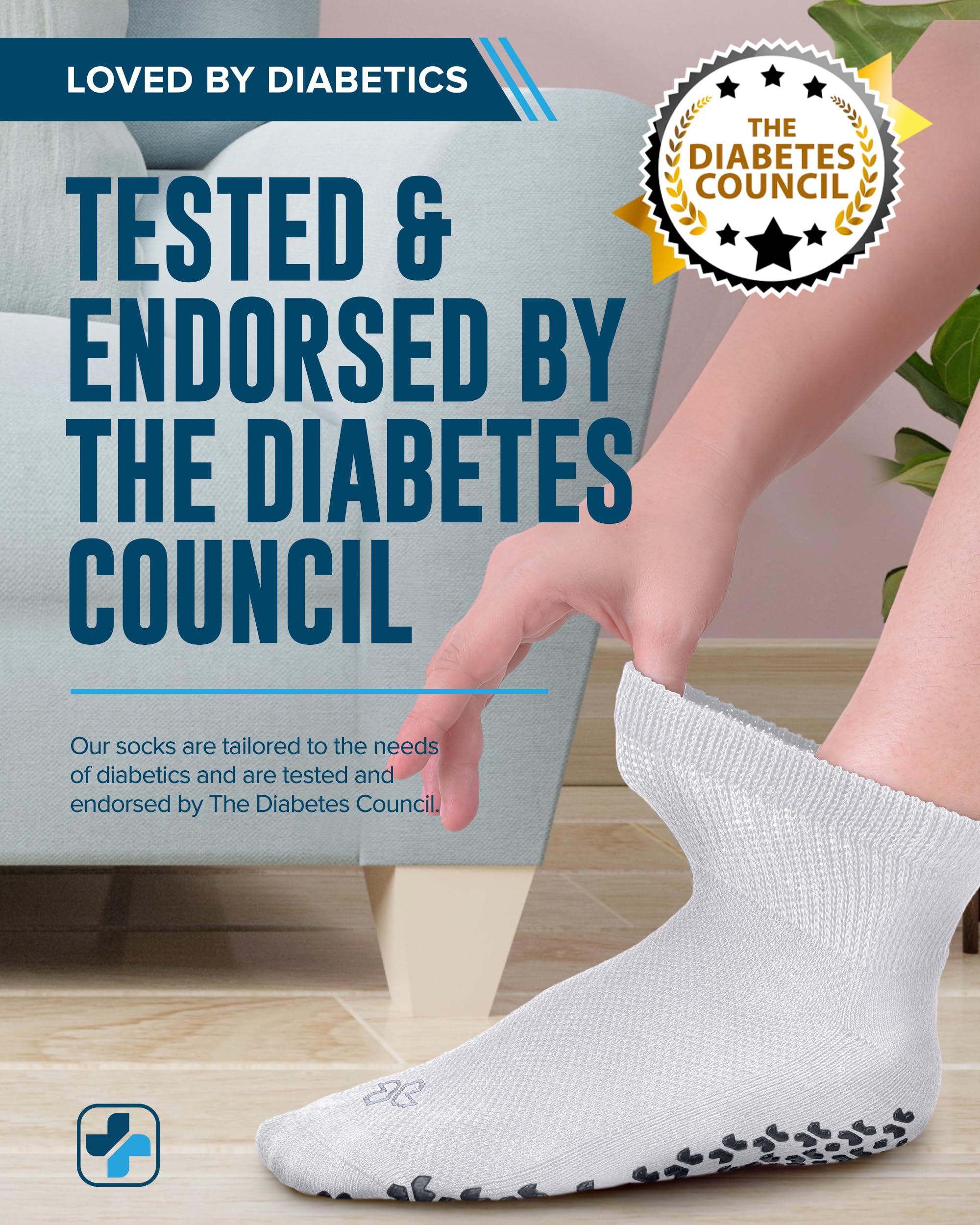 Doctor's Select Diabetic Socks with Grips for Women and Men - 4 Pair | White | Neuropathy Socks for Men | Non Slip Socks Mens |