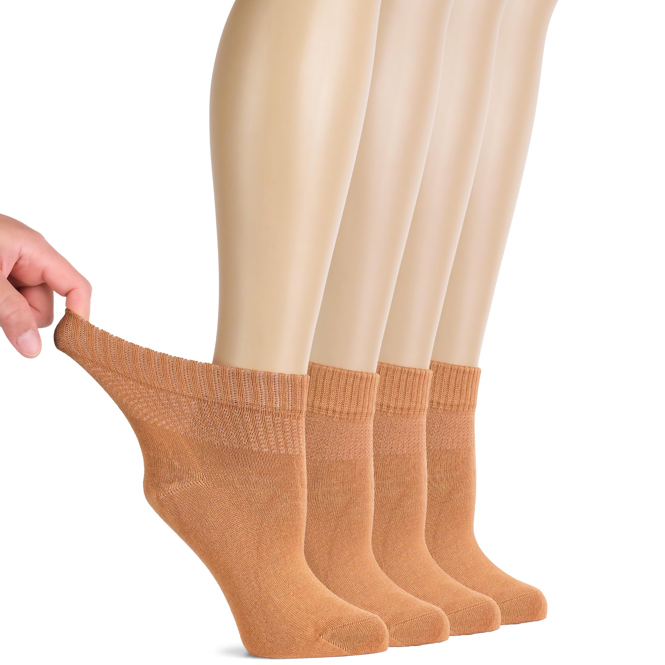 Hugh Ugoli Women Diabetic Ankle Socks, Super Soft & Thin Bamboo Socks, Wide & Loose, Non-Binding Top & Seamless Toe, 4 Pairs, Ha