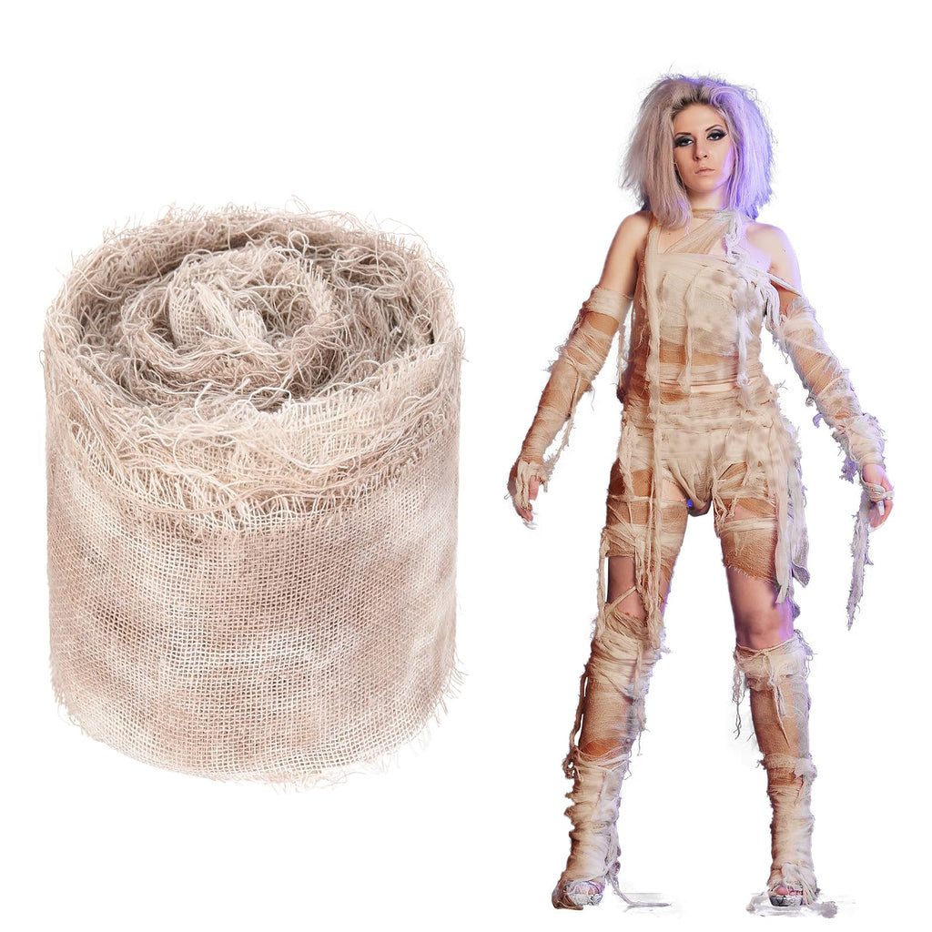 Preboun Halloween Mummy Bandage Wrap Bloody Gauze Zombie Makeup Props Creepy Costume Bandage Cosplay Party (Brown,65.6 ft X 7.87