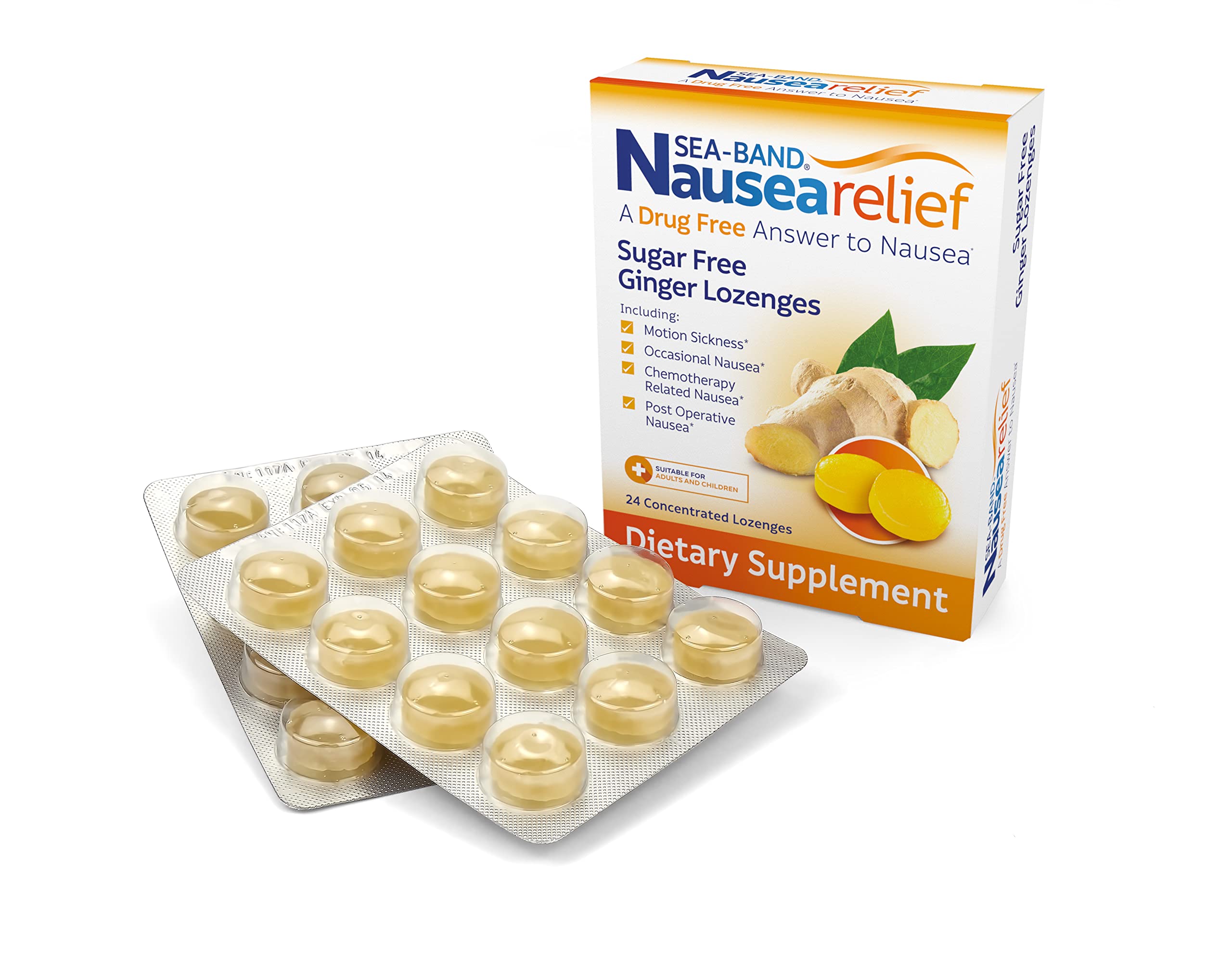 Sea-Band Ginger Lozenges, Drug and Sugar Free, for Motion Sickness and Nausea Relief*