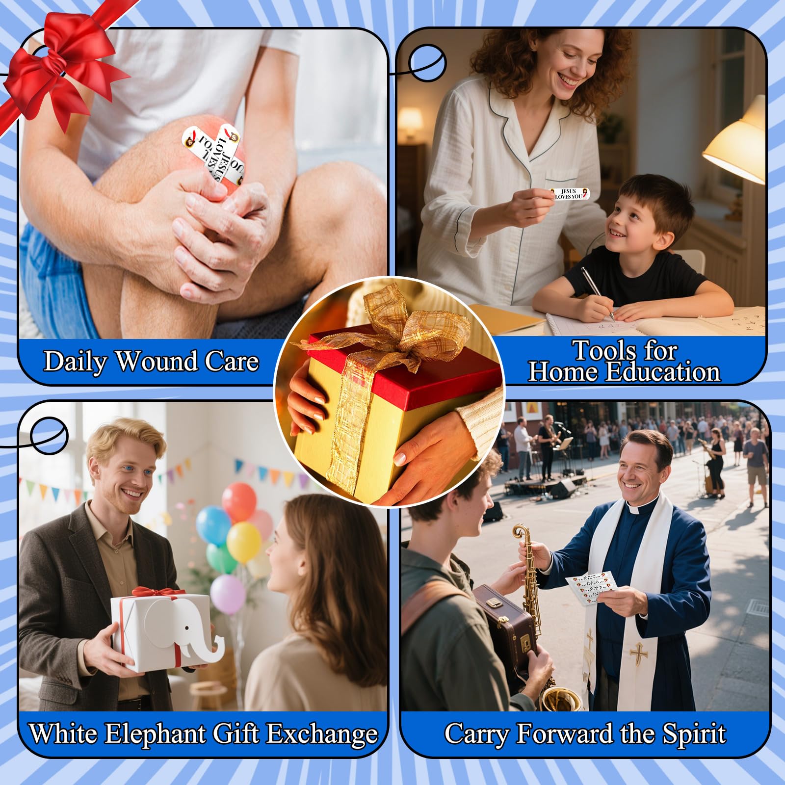 60pcs Jesus Bandages, 2.83x0.75in Jesus Loves You Waterproof PE Adhesive Bandage for Minor Wound Care, Comfortable Hypoallergeni
