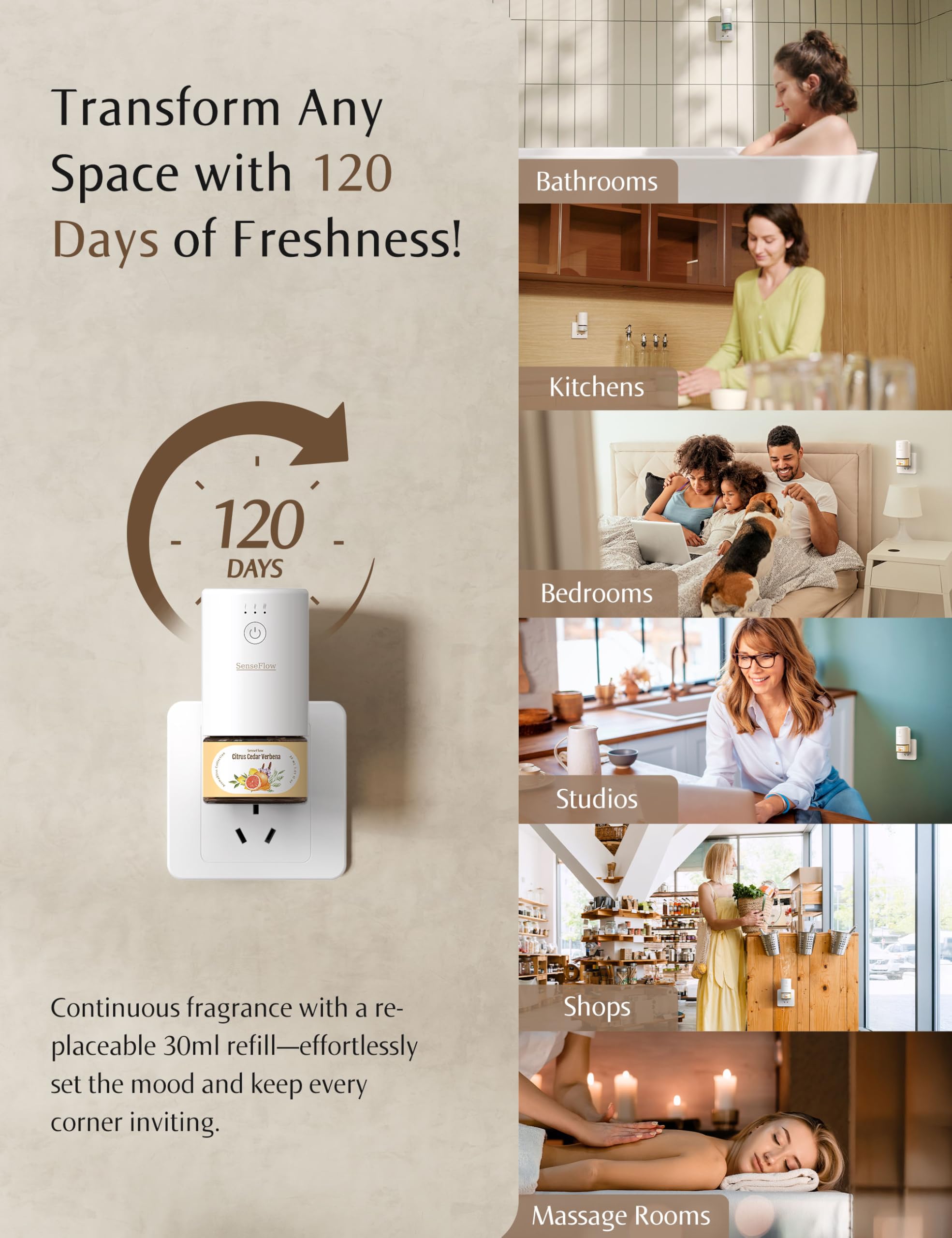 SenseFlow SF101 Pro Waterless Ultrasonic Essential Oil Diffuser-100% Plant-Based,120-Day Natural Air Freshener & Aromatherapy Di