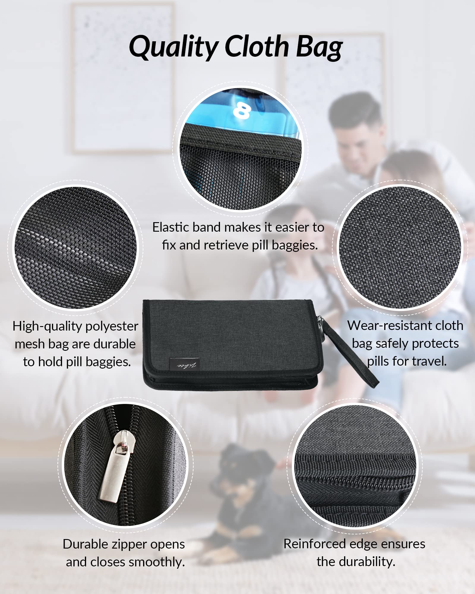 ZIKEE Slim Folding Pill Organizer Bag with 20 Writable BPA-Free Pill Pouches, Travel 22 Slot Pill Box Bag with a Zipper Design f