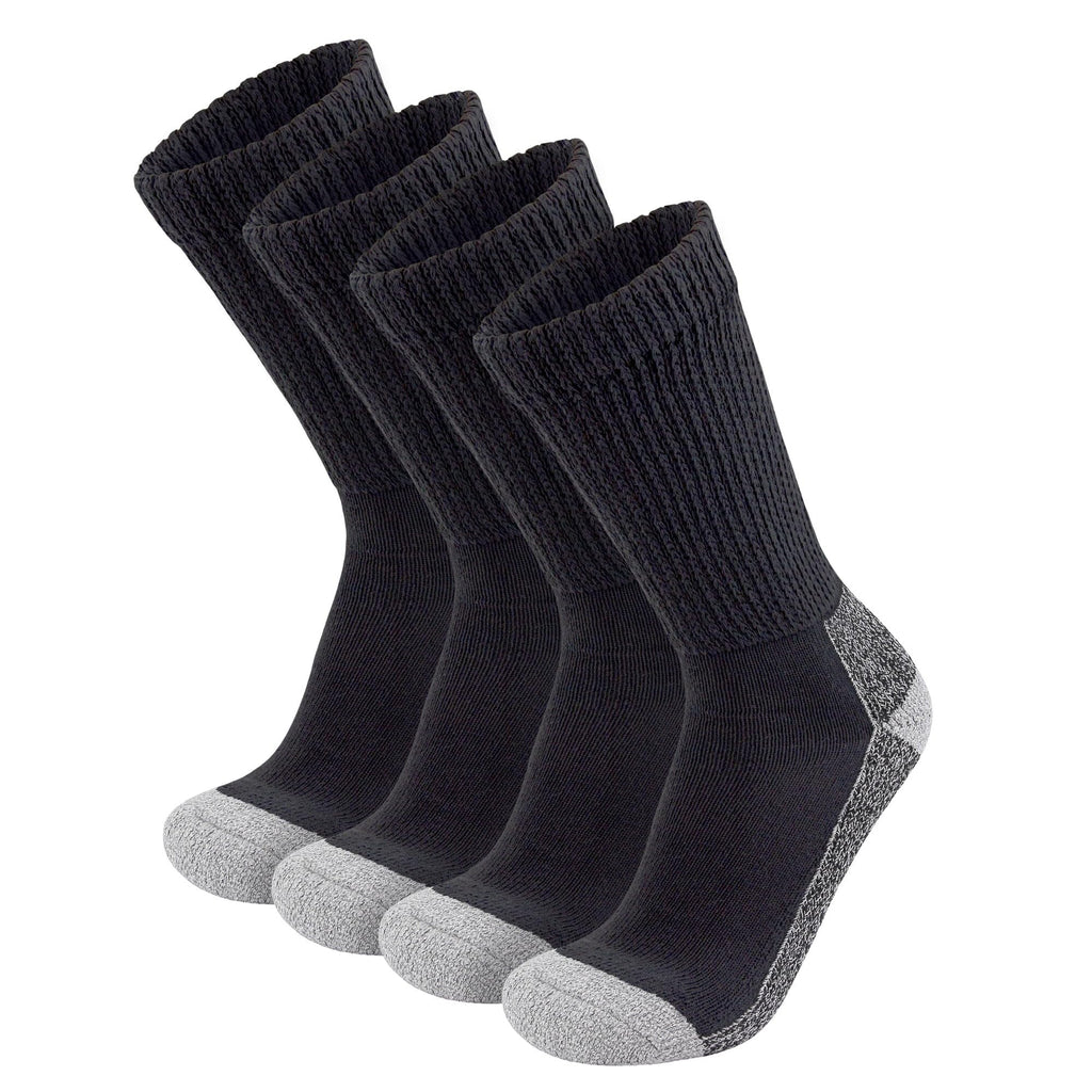 4 Pairs of Diabetic Extra Thick Warm Cotton Socks, Triple Cushioned Crew Slipper Socks (Black with Gray Sole, Size 10-13)