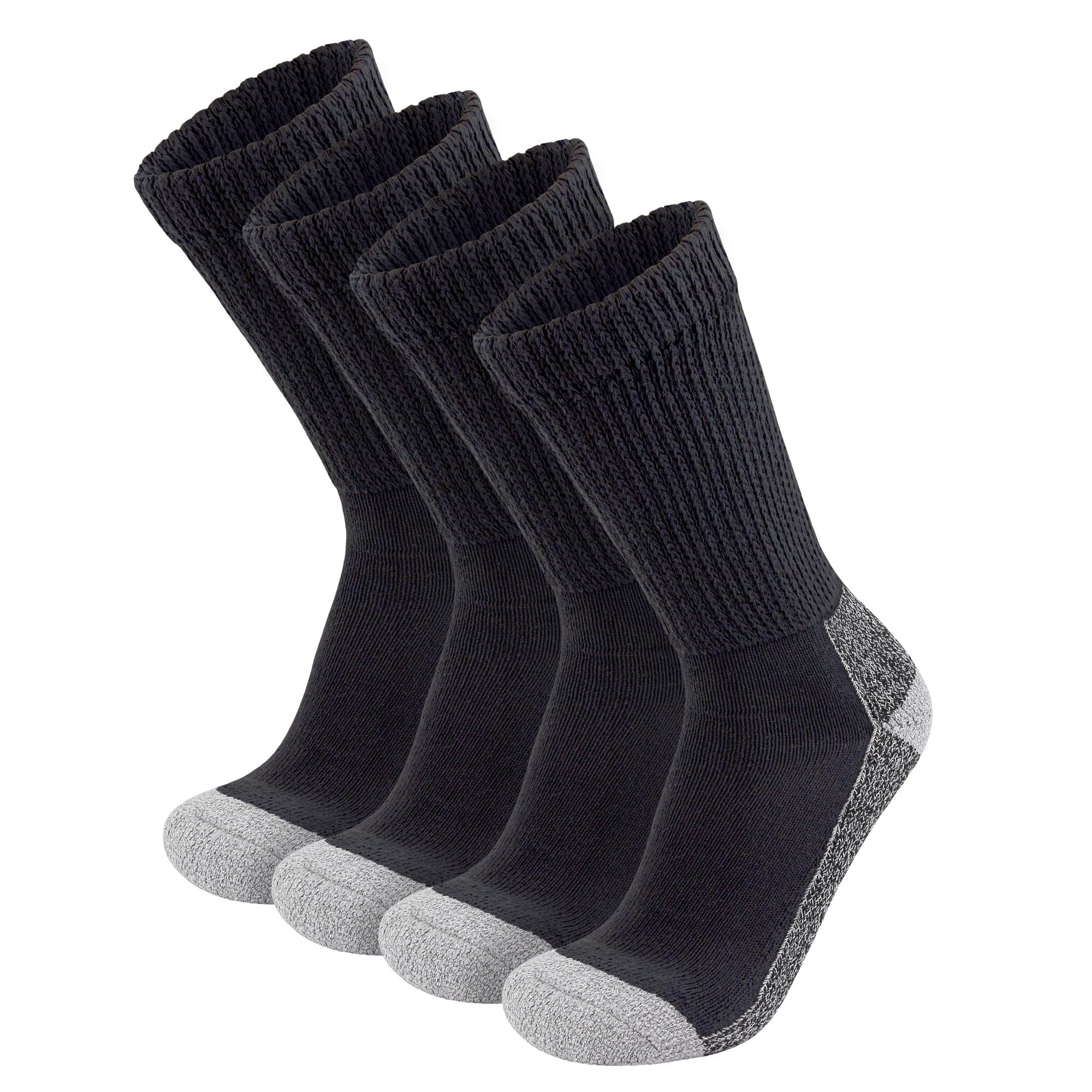4 Pairs of Diabetic Extra Thick Warm Cotton Socks, Triple Cushioned Crew Slipper Socks (Black with Gray Sole, Size 10-13)