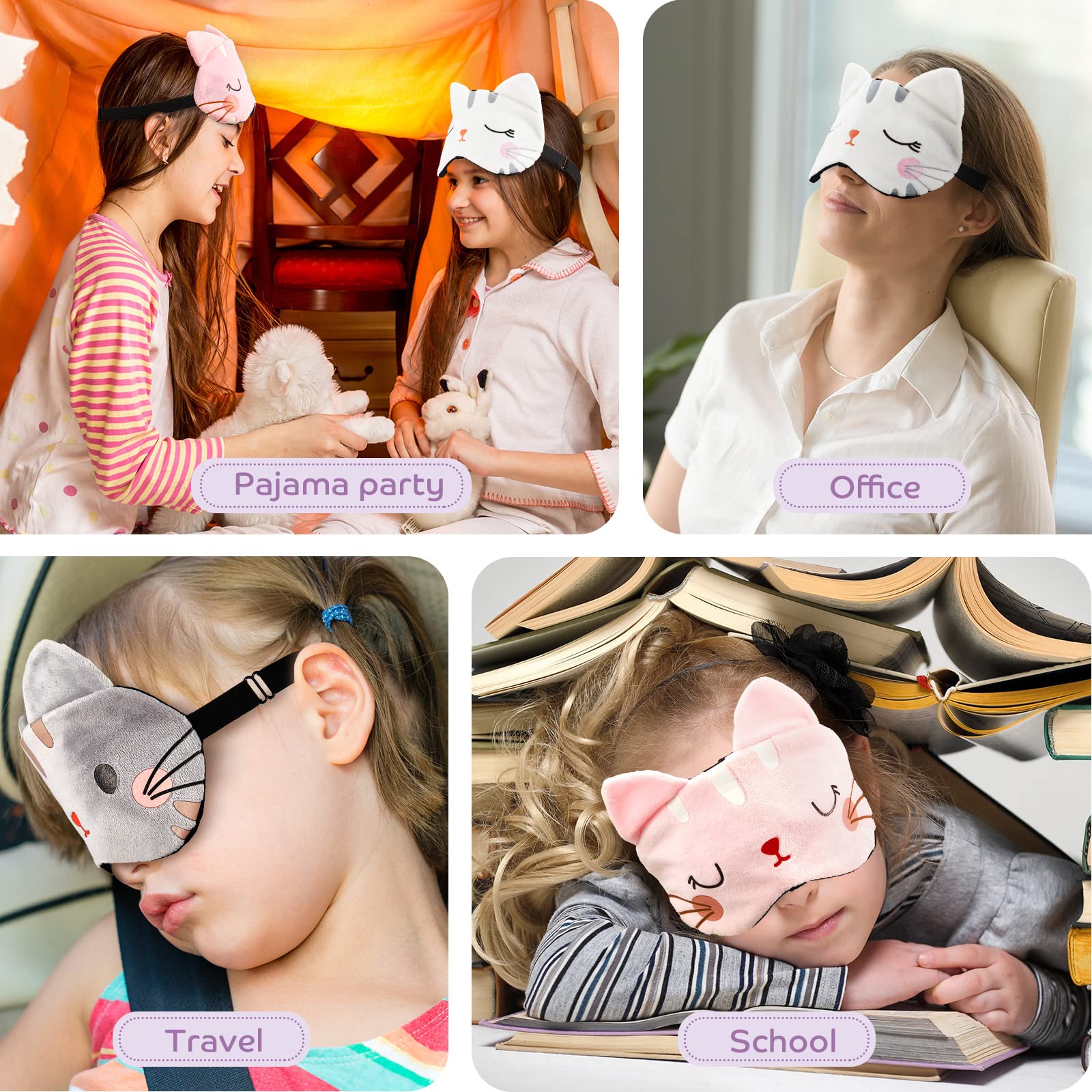 6 Pcs Sleep Mask for Kids Cute Animal Sleeping Eye Cover Soft and Lightweight Eyeshade Kawaii Sleep Mask Funny Animal Cat Blindf