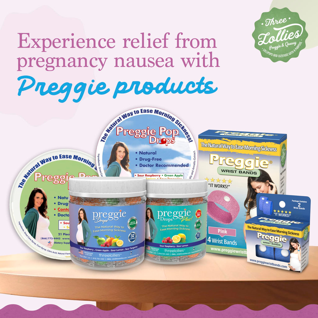 Three Lollies Preggie Gift Box - Natural, Pregnancy Nausea Relief Essentials with Anti-Sickness Lozenges, Hydration Packets, Gin