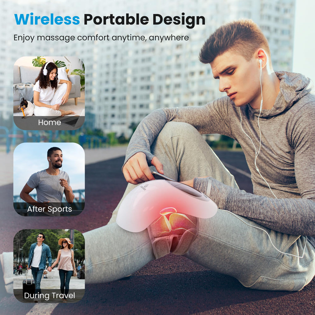 COMFIER Cordless Knee Massager with Heat, Upgraded Heated Knee Brace with 18.9 Inch Knee Straps, Rechargeable Knee Massager with