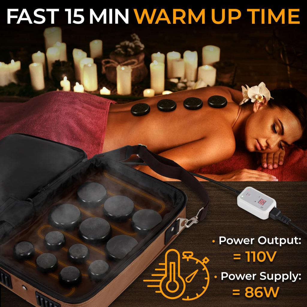 SereneLife Portable Massage Stone Warmer Set - Electric Spa Hot Stones Massager and Heater Kit with 6 Large and 6 Small Round Sh