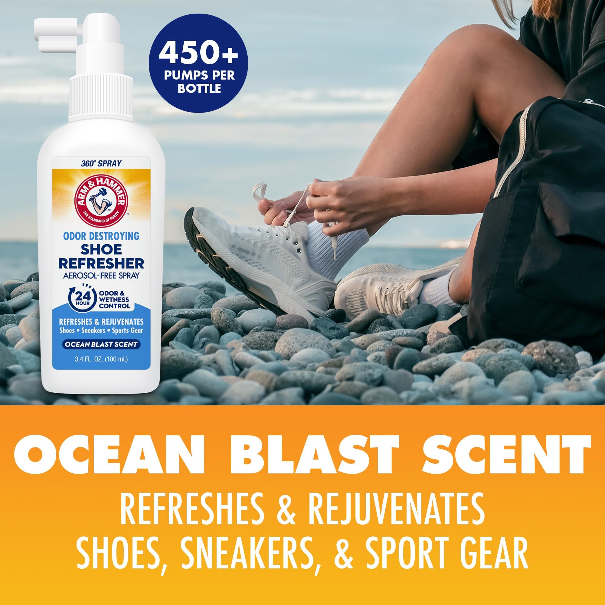 Arm & Hammer Shoe Refresher Spray, Odor Eliminator for Sneakers, 24 Odor & Wetness Control, Aerosol-Free Shoe Deodorizer Spray,
