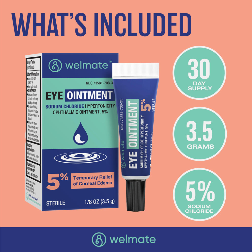 WELMATE - Eye Ointment - Sodium Chloride Hypertonicity Ophthalmic Ointment 5% - Temporary Relief of Corneal Edema Eye Symptoms -