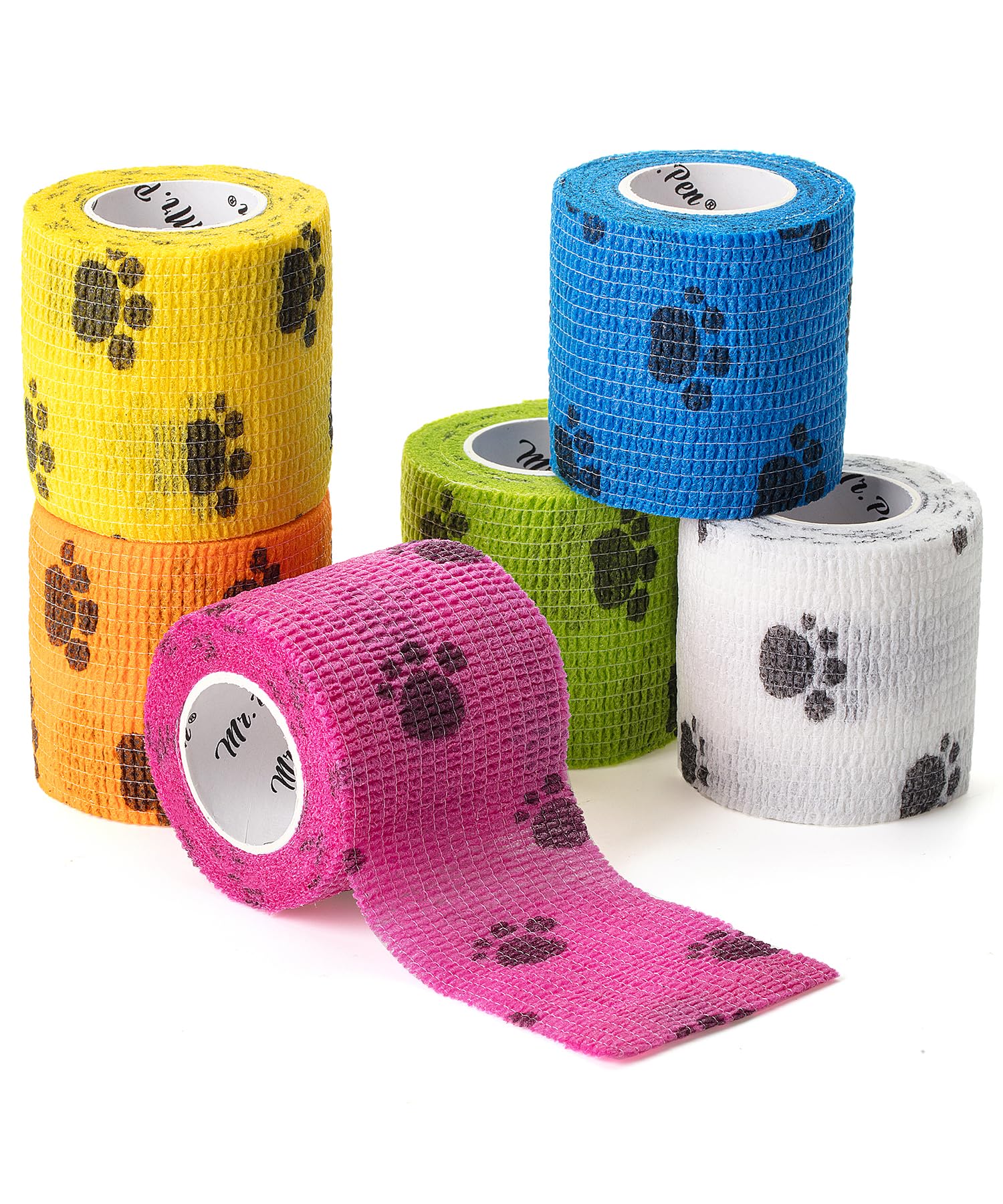 Mr. Pen- Self Adhesive Bandage Wrap, 6 Pack, Paw Design, 2 x 5 Yards, Adhesive Bandages, Cohesive Bandage, Medical Wrap, Elastic