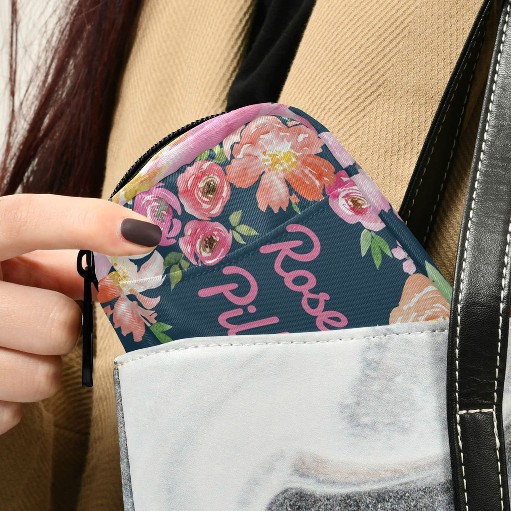 Custom Pill Box 7 Day Pill Case Bag Watercolor Floral Flower Personalized Name Travel Pill Organizer Bag with Zipper Portable We