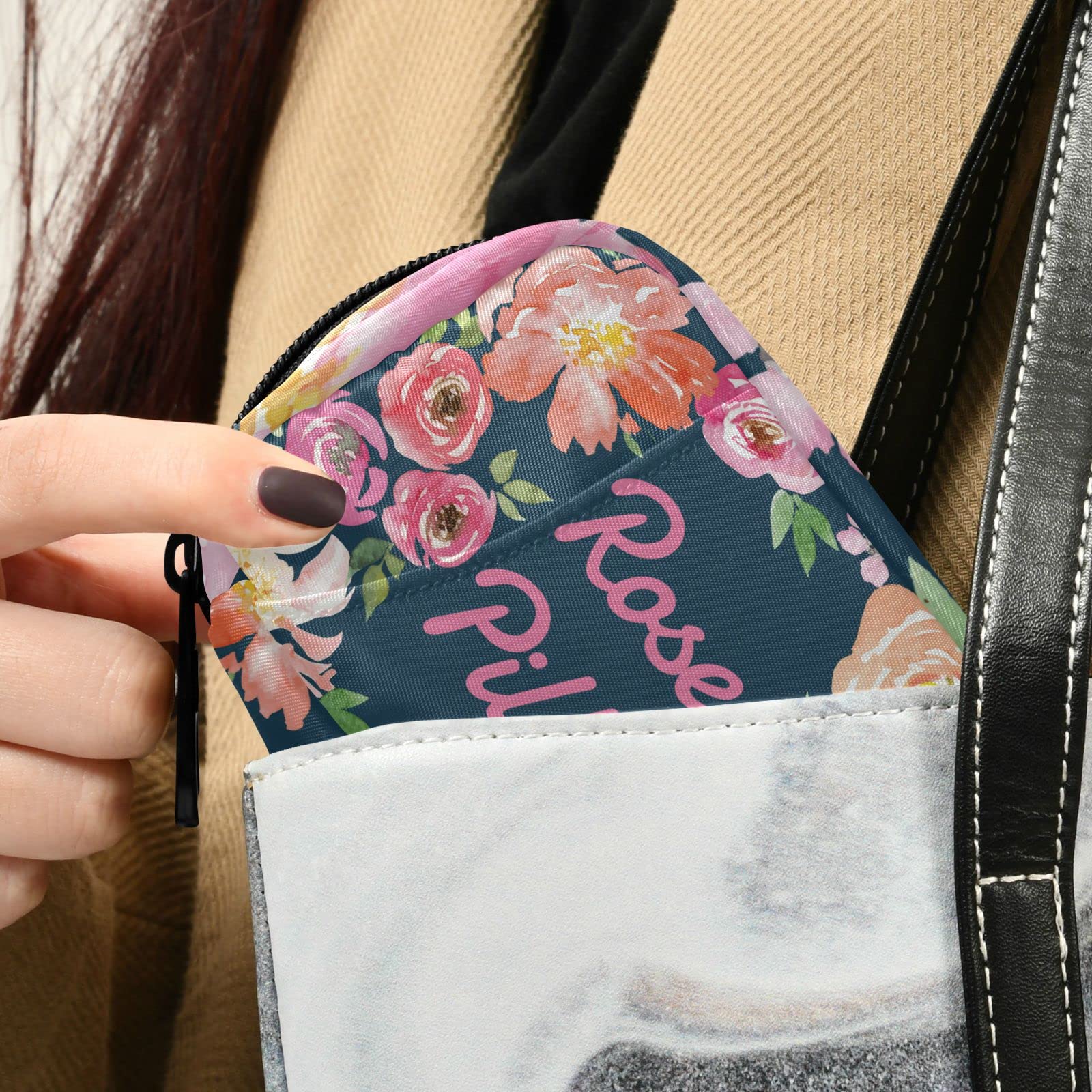Custom Pill Box 7 Day Pill Case Bag Watercolor Floral Flower Personalized Name Travel Pill Organizer Bag with Zipper Portable We