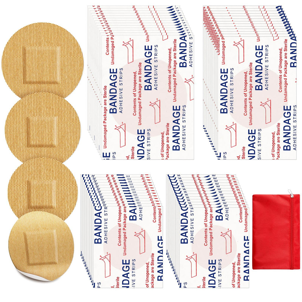 Funtery Adhesive Spot Bandage 4 Sizes Round Flexible Fabric Adhesive Round Tan Non Latex Bandage for Wound Care and Hides Skin S