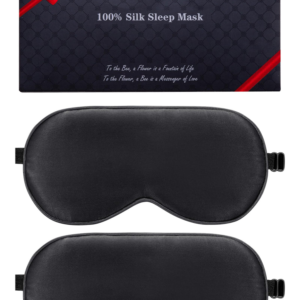 BeeVines Sleep Mask, 2 Pack 100% Real Natural Silk Eye Masks with Adjustable Strap for Sleeping, Mulberry Silk Eye Sleep Shade C