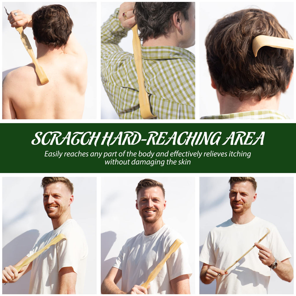 Renook Wooden Bamboo Back Scratcher, 17 Natural Handmade Back Scratchers for Men and Women, New Upgraded Long Handle Back Massag