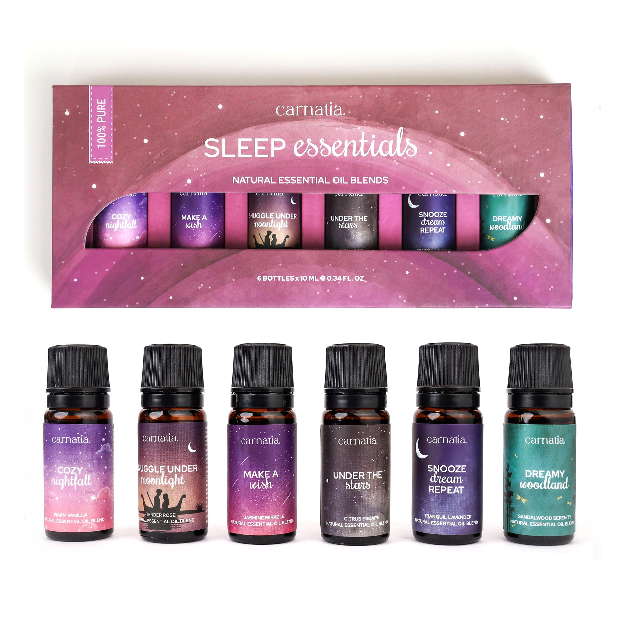 Carnatia Sleep Essentials Essential Oil Set - 100% Pure & Natural Aroma Blends for Deep Sleep, Stress Relief & Relaxation | Calm