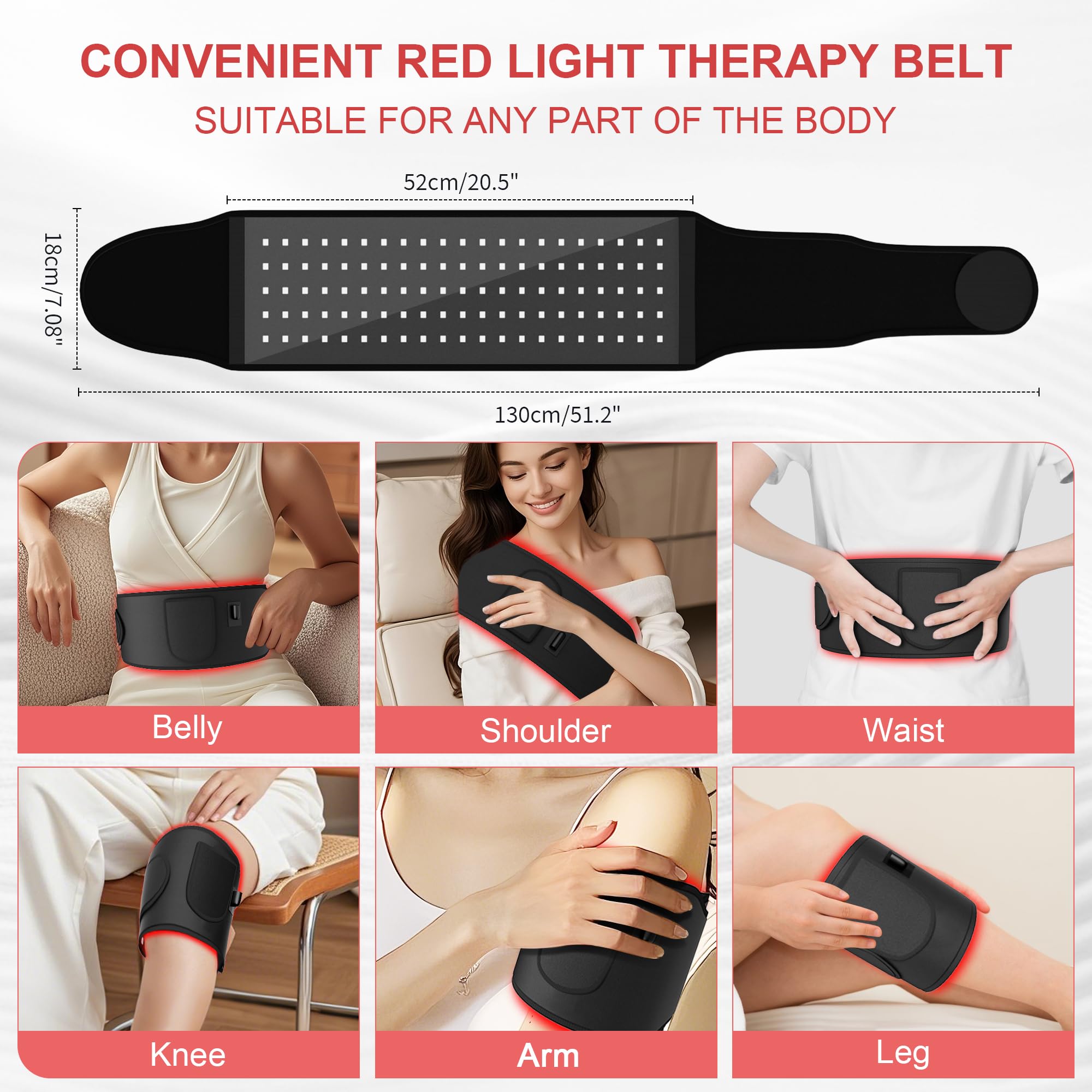 Red Light Therapy for Body:5 Light Levels Infrared Light Heat Therapy Belt Wrap for Back/Waist/Muscle/Pain Relief 660nm & 850nm