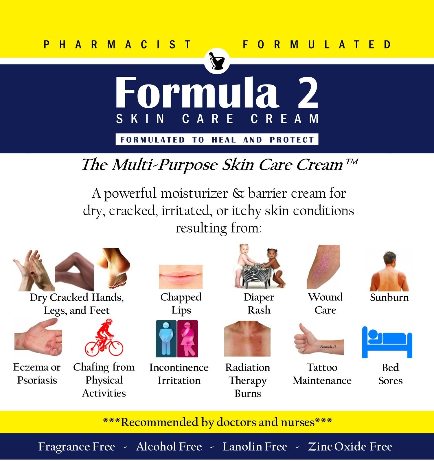 Formula 2 Skin Care Cream - 8 oz. jar Pharmacist Formulated Moisturizer and Barrier Cream